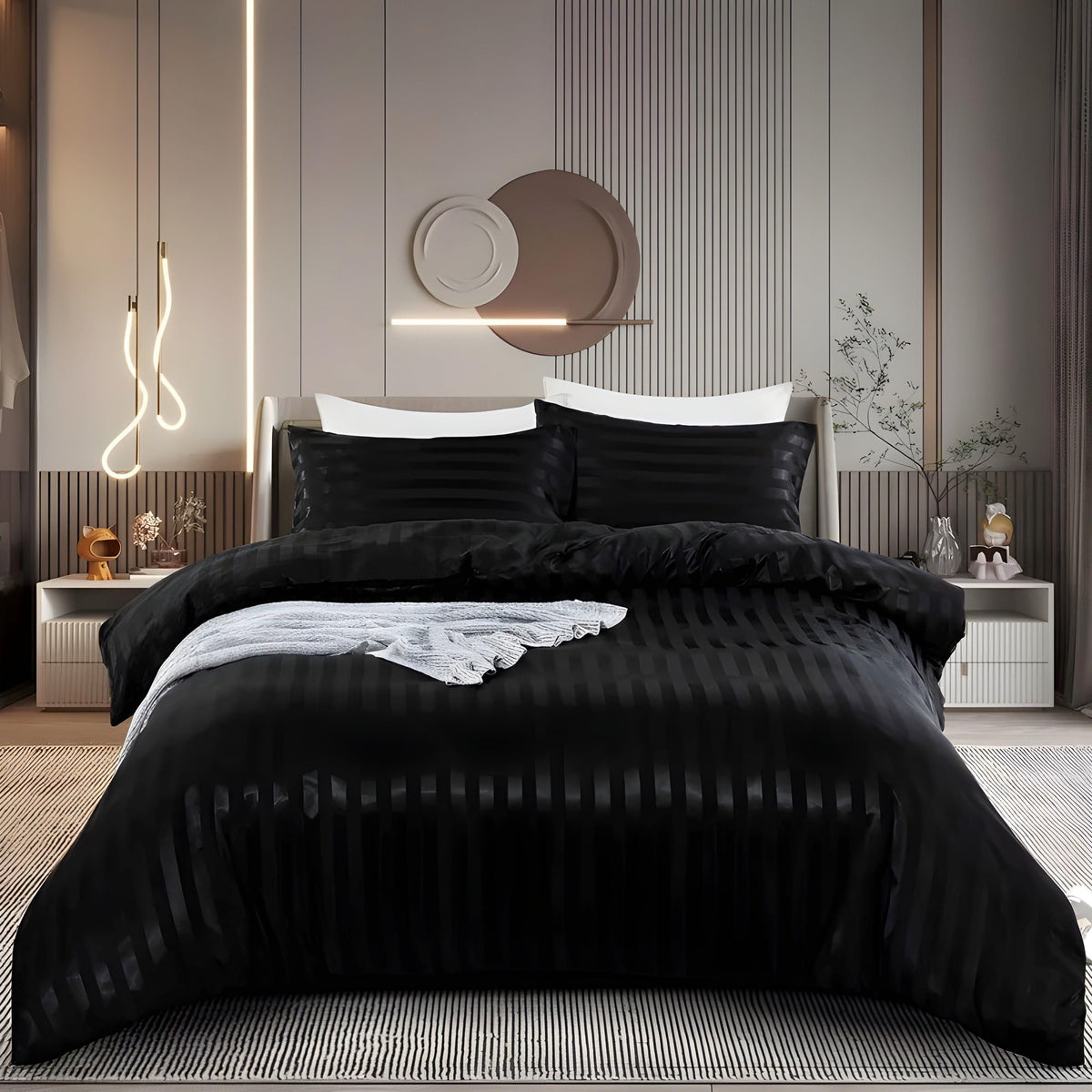 LuxSleep Bettwäscheset - 3-teiliges luxuriöses gestreiftes Bettwäscheset [Bettwäsche mit Reißverschluss