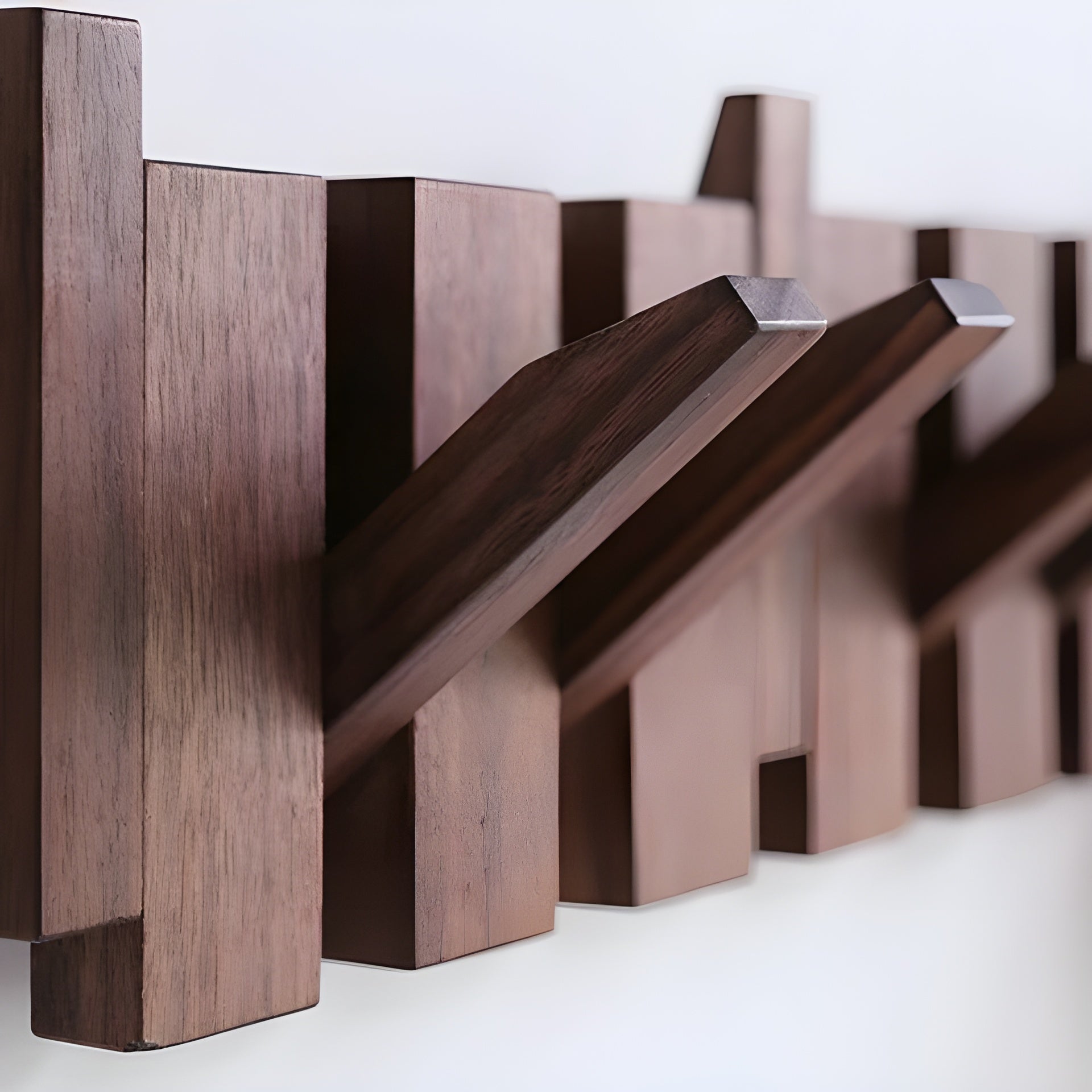 Luxuriöse Garderobe aus Holz im Klavierdesign – Handgefertigte Garderobe zur Wandmontage - Walnuss / 4 Haken - Wandhaken