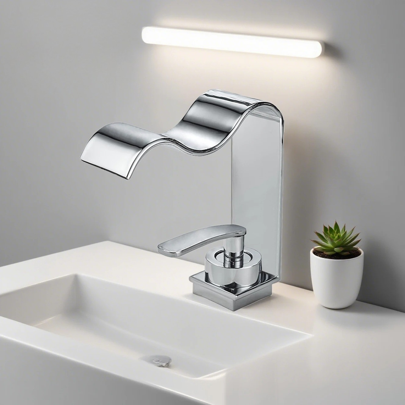 Luxuriöse Waschtischarmatur – Elegantes Wasserfall-Design | Hochwertige Badarmatur aus gebürstetem Messing