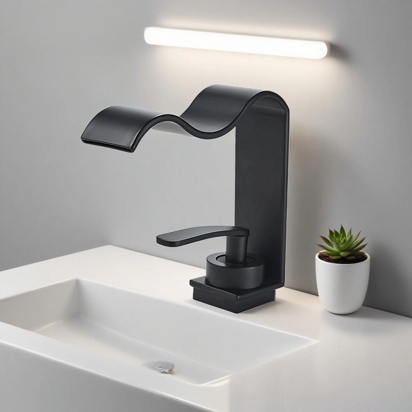 Luxuriöse Waschtischarmatur – Elegantes Wasserfall-Design | Hochwertige Badarmatur aus gebürstetem Messing - Schwarz