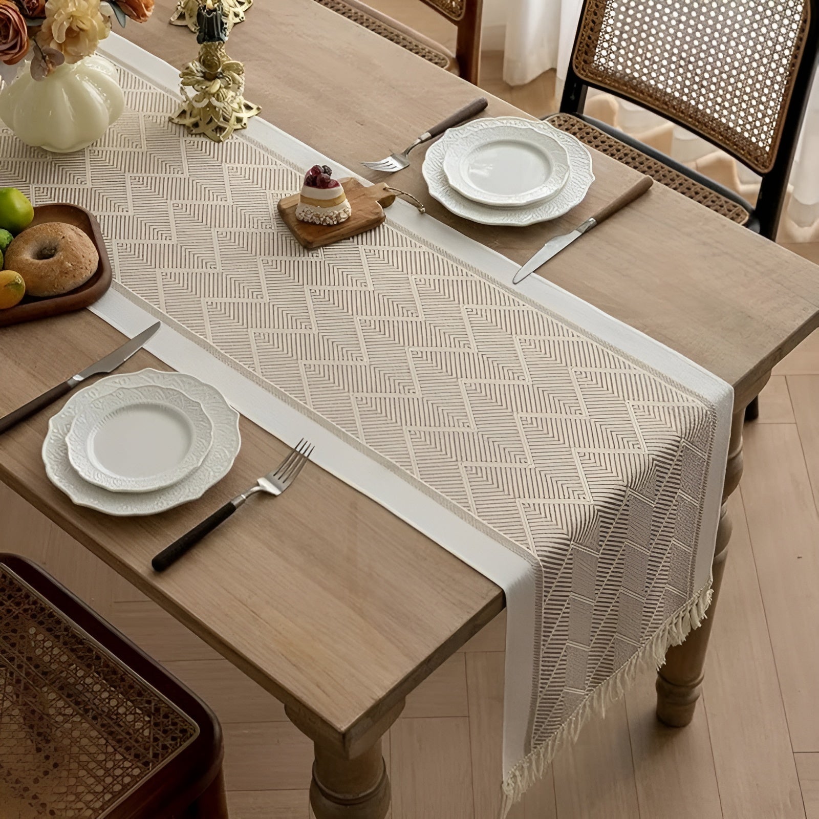 Luxuriöser Gewebter Tischläufer – Stilvolle Struktur Für Ein Gemütliches Interieur - Sandstein / 36 x 119cm