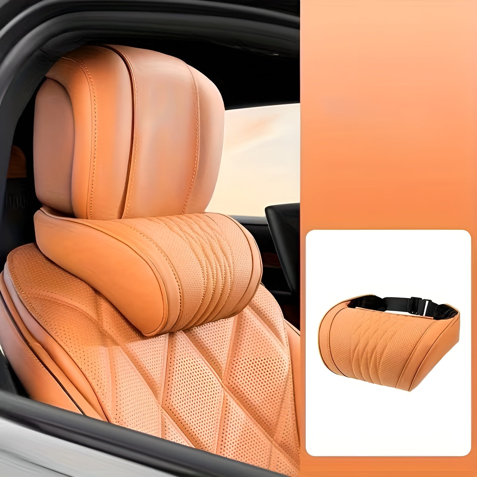 Luxuriöses Nappa-Auto-Nackenkissen – Atmungsaktiver Komfort | Nacken- & Lendenstütze - Nackenkissen / Orange