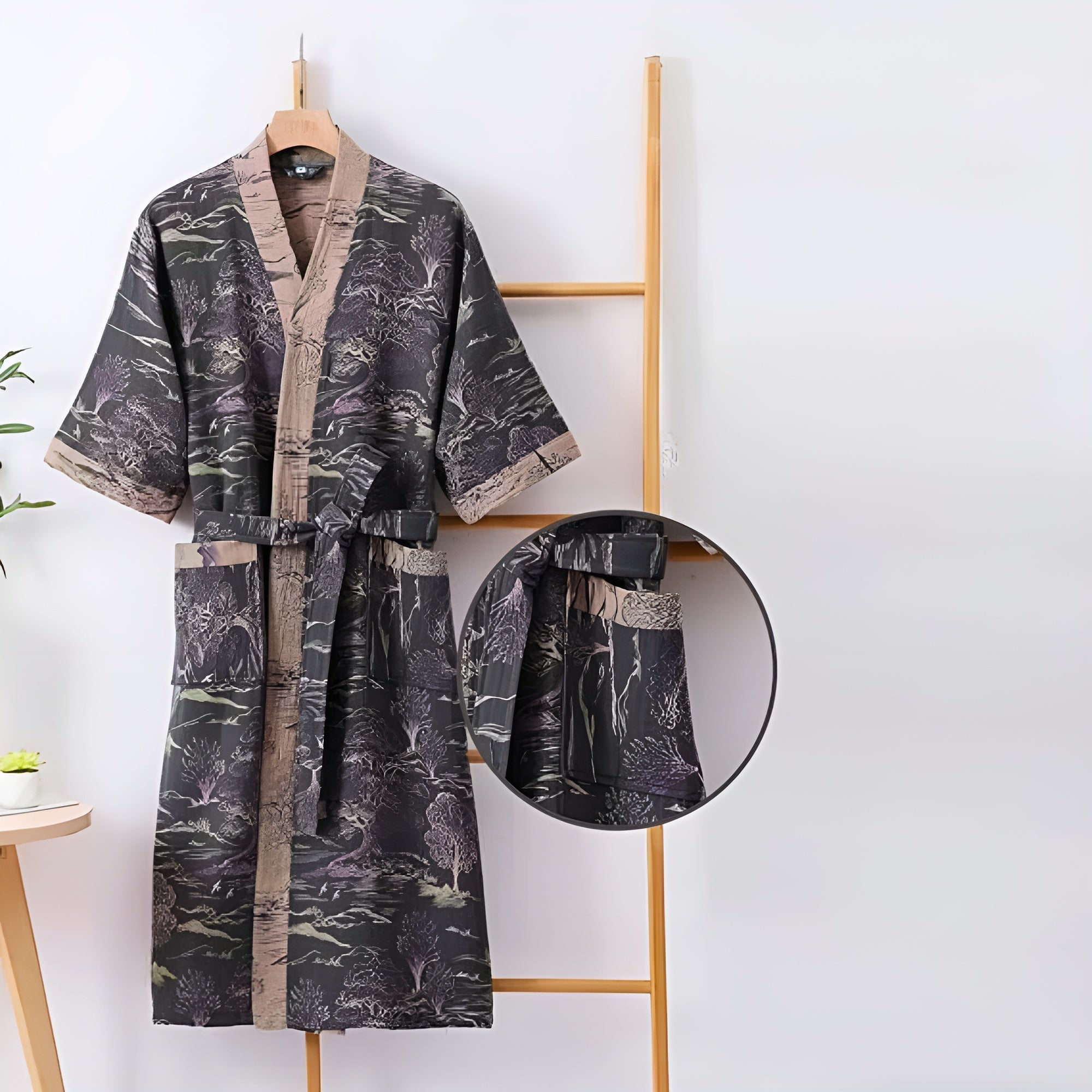 Luxury Kimono Bathrobe - Soft Breathable Cotton for Stylish Relaxation at Home - Graubraun / M - Badjassen