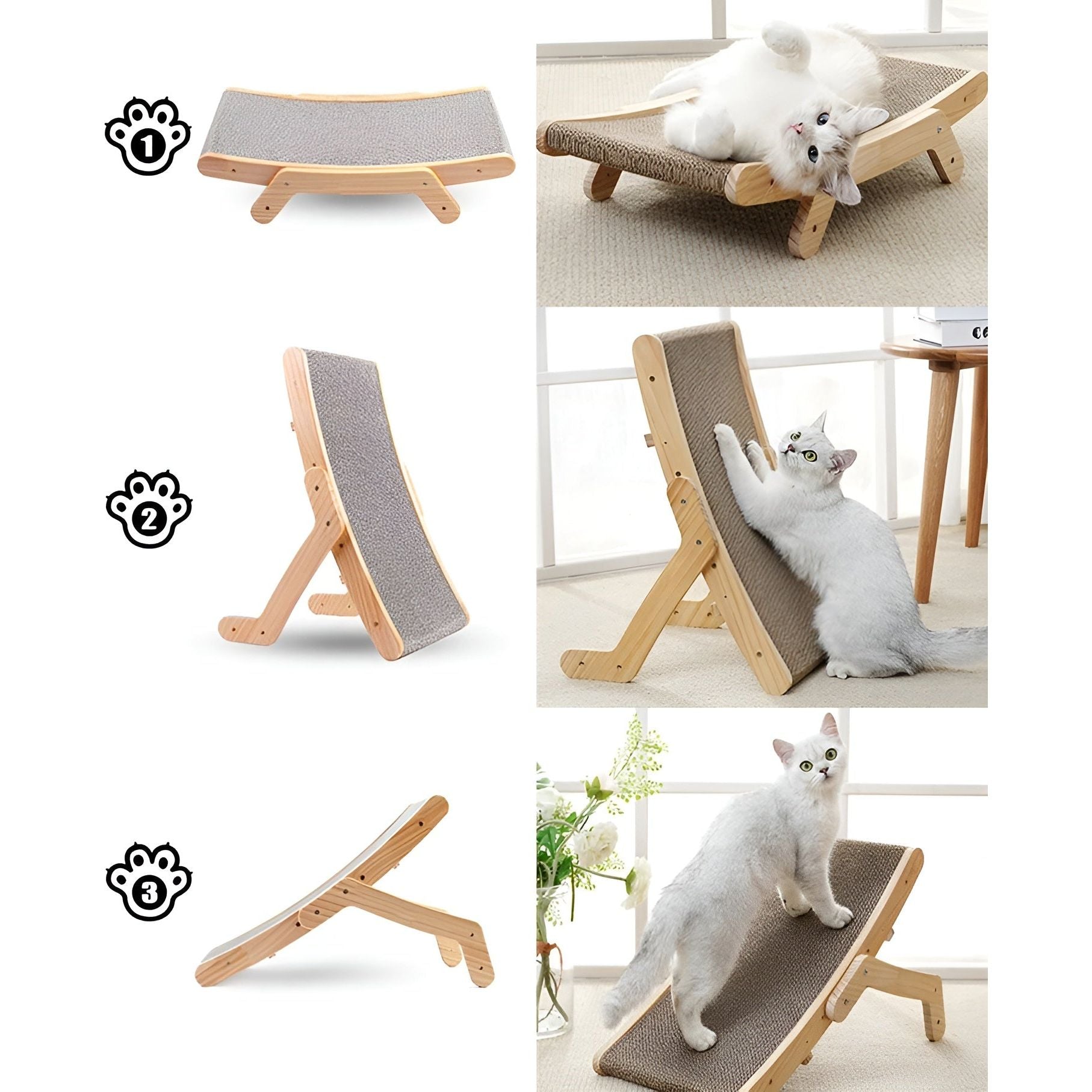 PurrPlay Board - Multifunktionales Abnehmbares Katzenkratzbrett aus Holz - Elegare