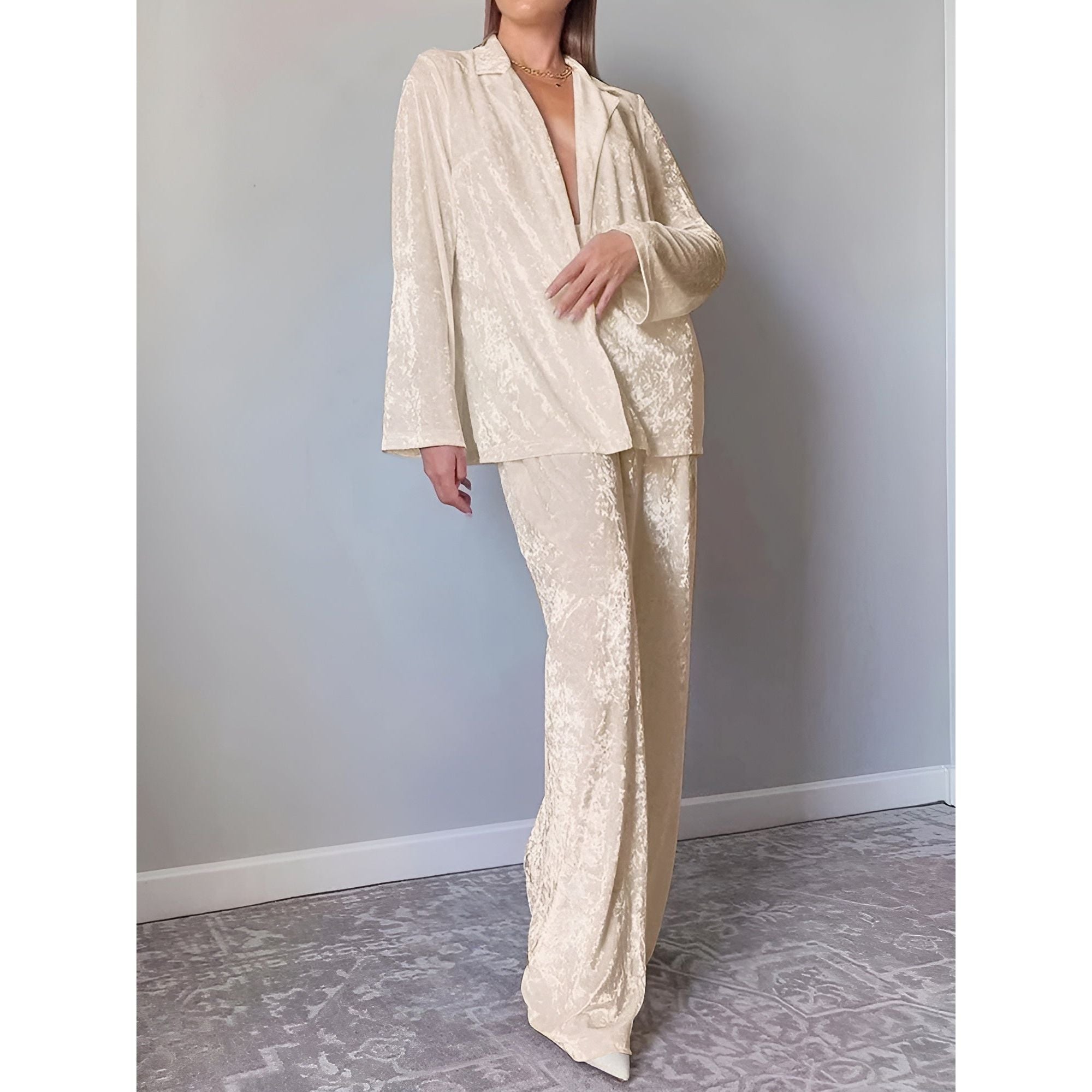 Hailey Pyjama Set - Eleganter Samt Zweiteiliger Hausanzug für Frauen (Langarm + Strickhosen) - Elegare