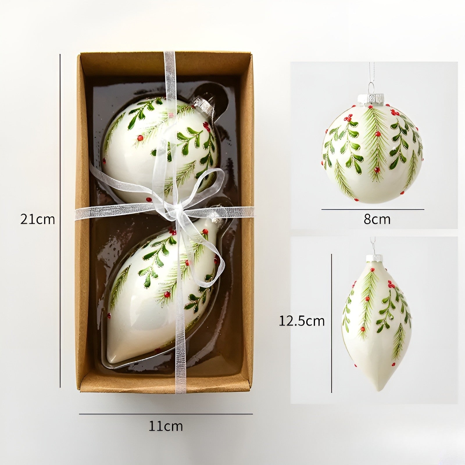 Glaskugeln für Weihnachtsbaum – Handbemalt & Luxuriös | 2er-Set Weihnachtsanhänger 8 cm