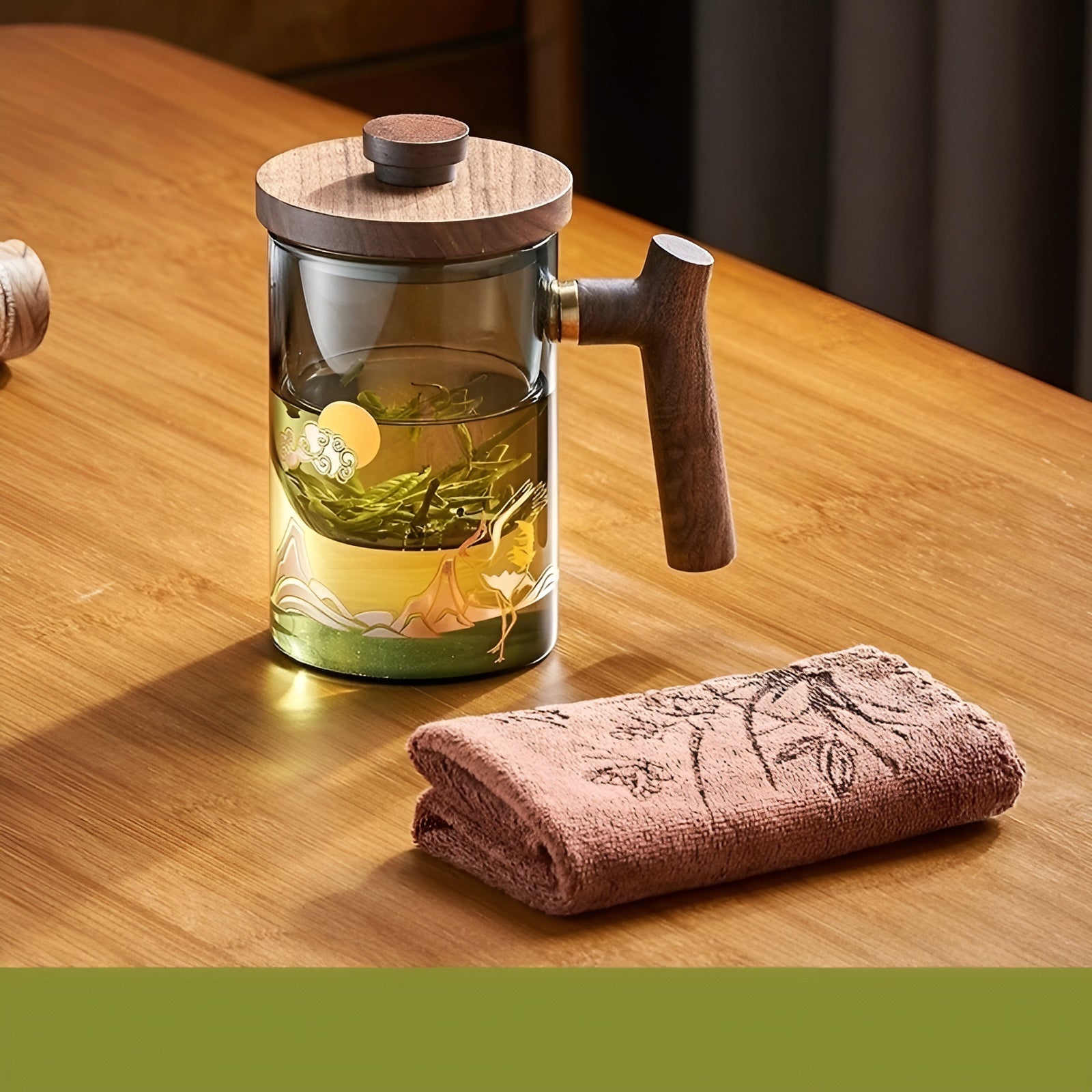 Teetasse aus Glas mit Holzgriff – Hitzebeständig & mit Teesieb | Ideal für Zuhause