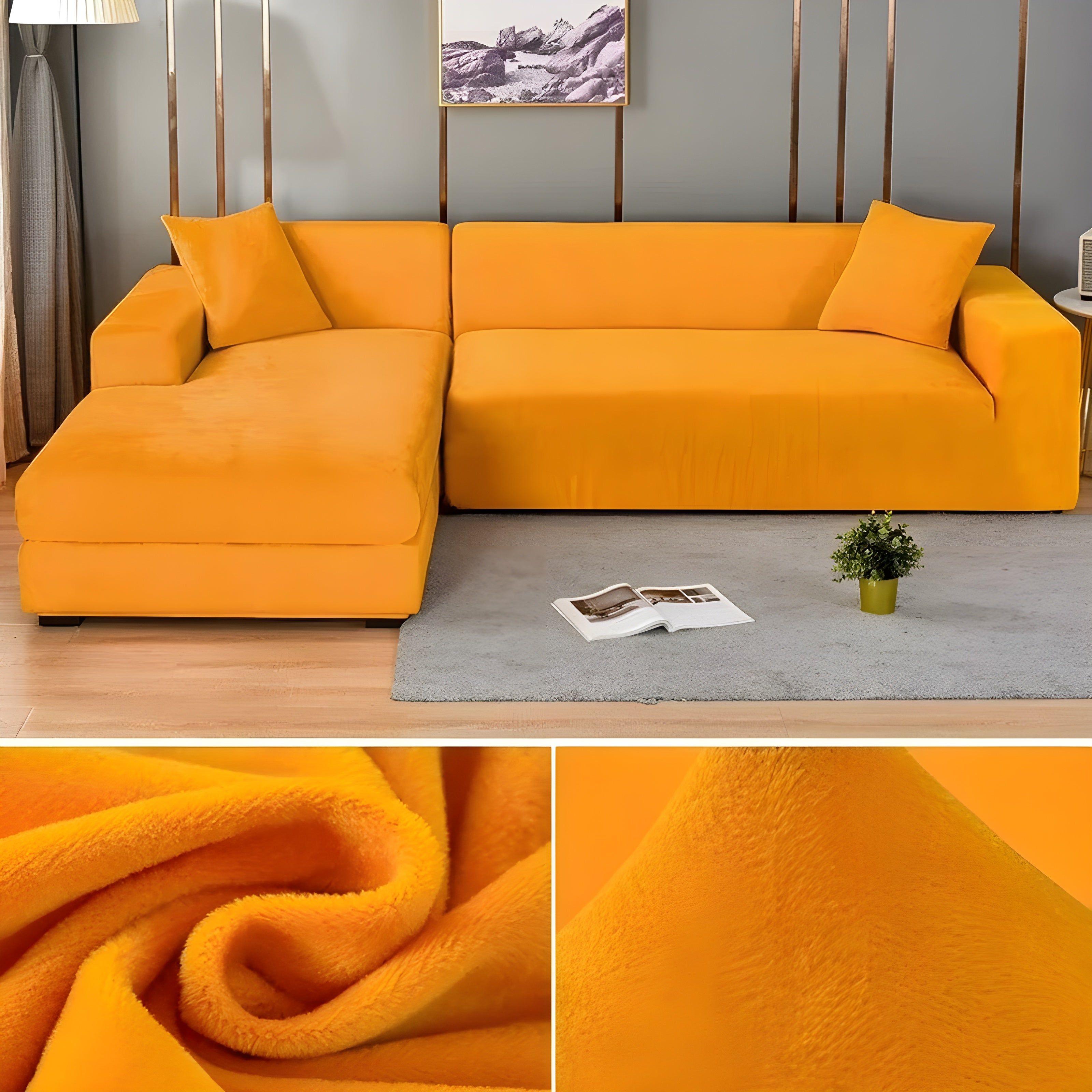 LuxPlush Sofa Cover - Elastischer Bezug aus dickem Samt für L-förmige Ecksofas