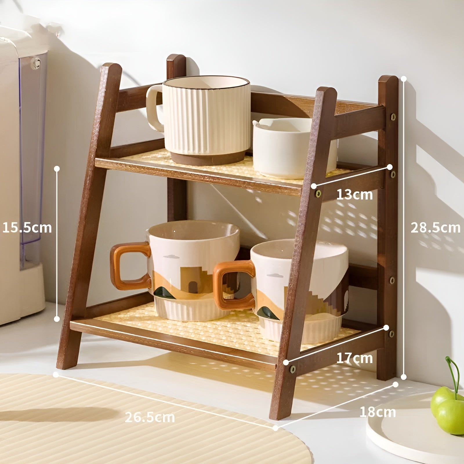 Gewürzregal aus Bambusimitat – 2-stöckiges Küchenregal | Ideal für Arbeitsplatte & Kaffee-Ecke