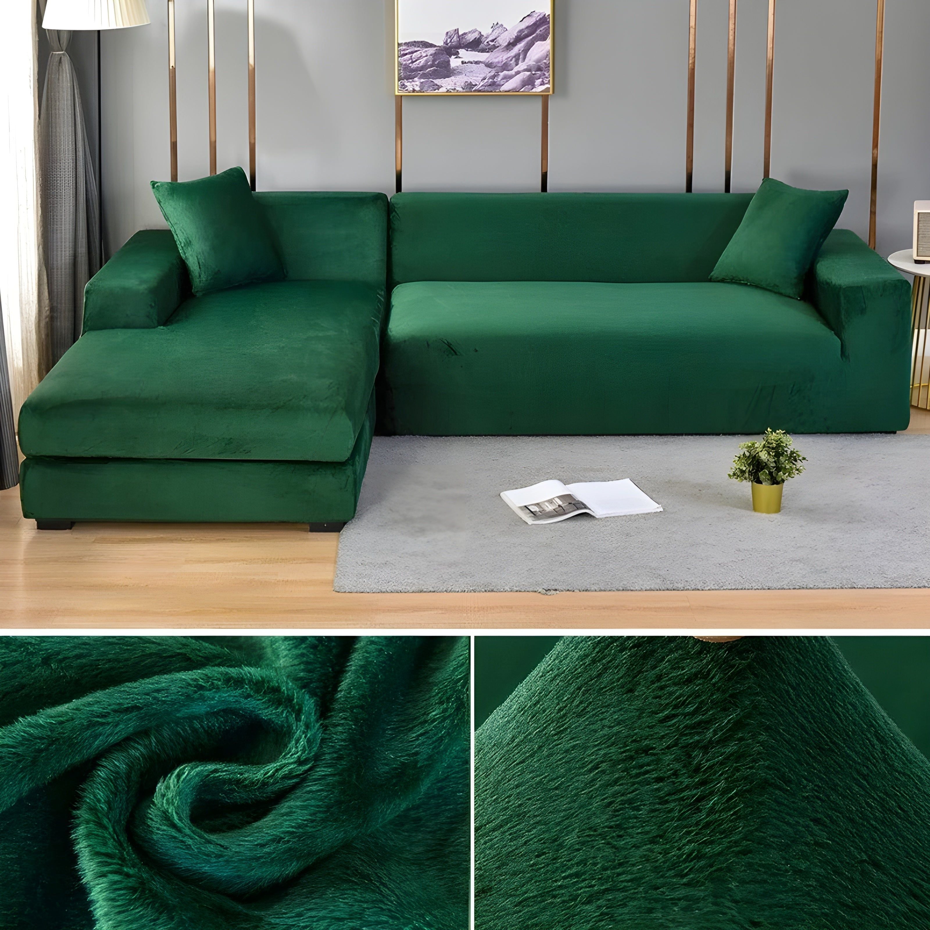 LuxPlush Sofa Cover - Elastischer Bezug aus dickem Samt für L-förmige Ecksofas