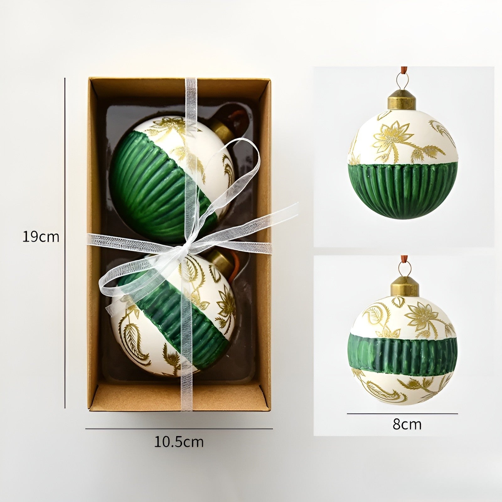 Glaskugeln für Weihnachtsbaum – Handbemalt & Luxuriös | 2er-Set Weihnachtsanhänger 8 cm