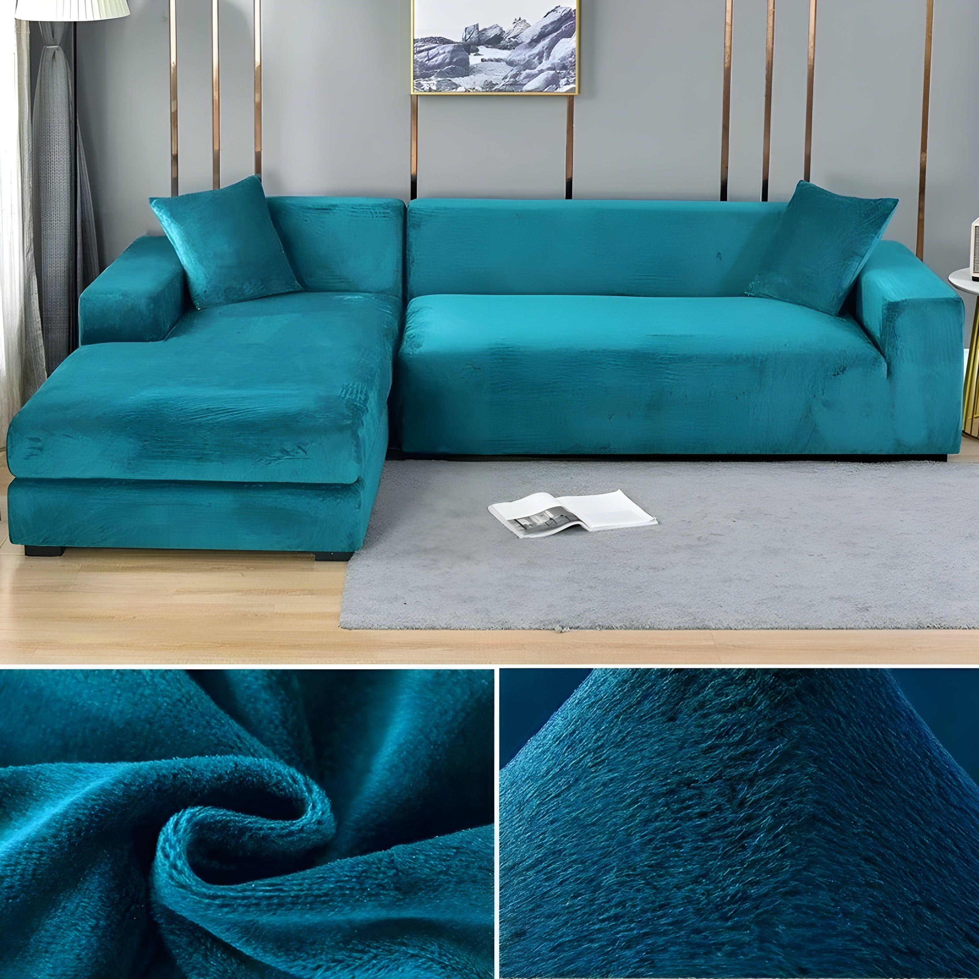 LuxPlush Sofa Cover - Elastischer Bezug aus dickem Samt für L-förmige Ecksofas