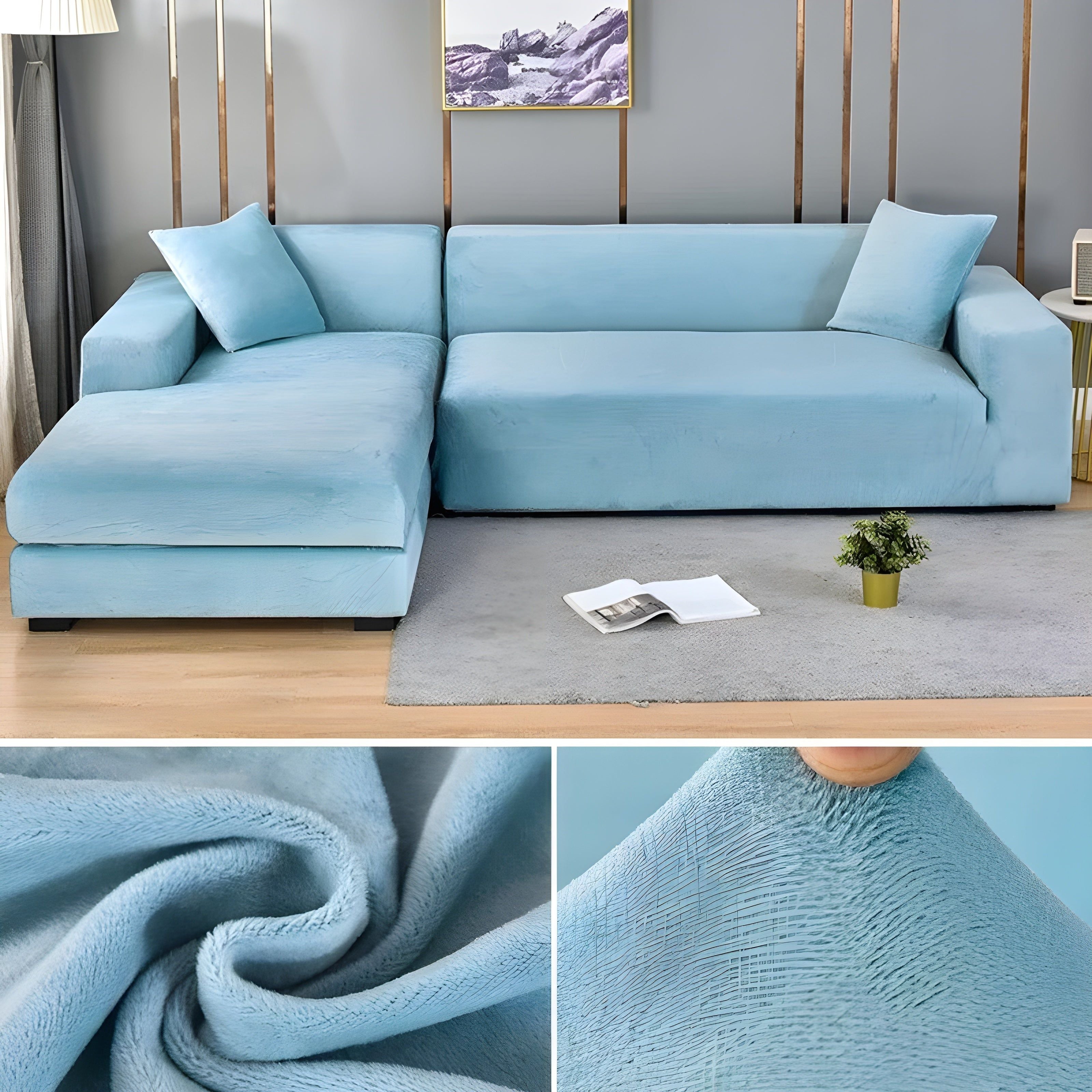 LuxPlush Sofa Cover - Elastischer Bezug aus dickem Samt für L-förmige Ecksofas