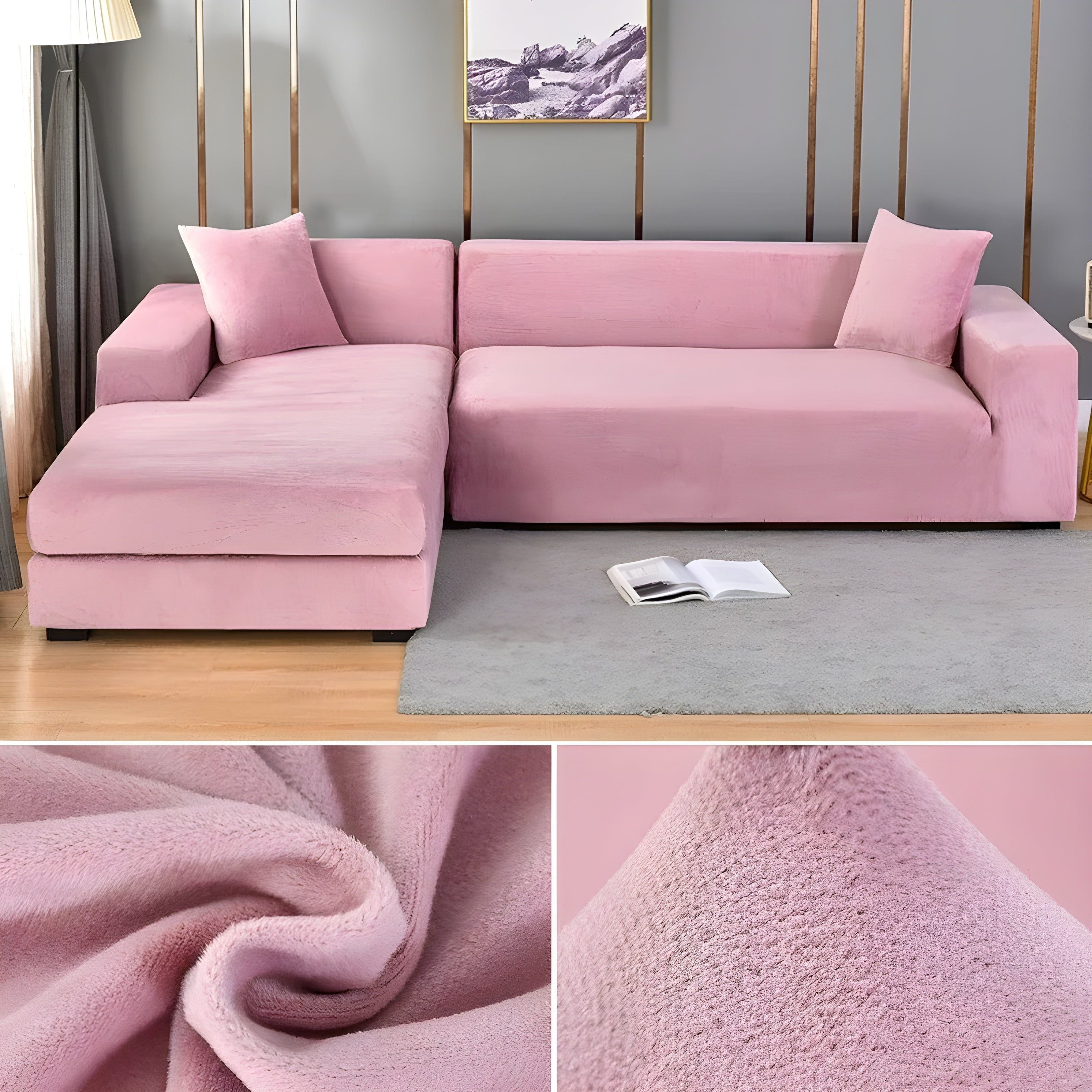 LuxPlush Sofa Cover - Elastischer Bezug aus dickem Samt für L-förmige Ecksofas