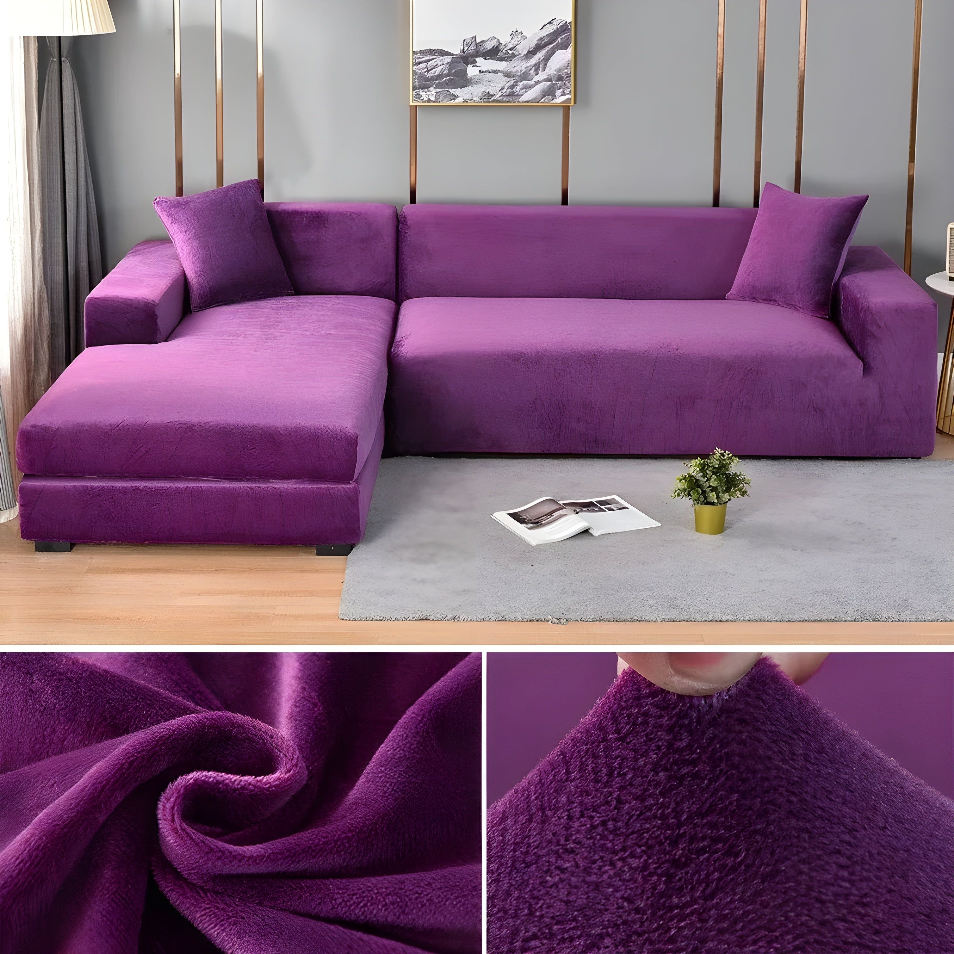 LuxPlush Sofa Cover - Elastischer Bezug aus dickem Samt für L-förmige Ecksofas