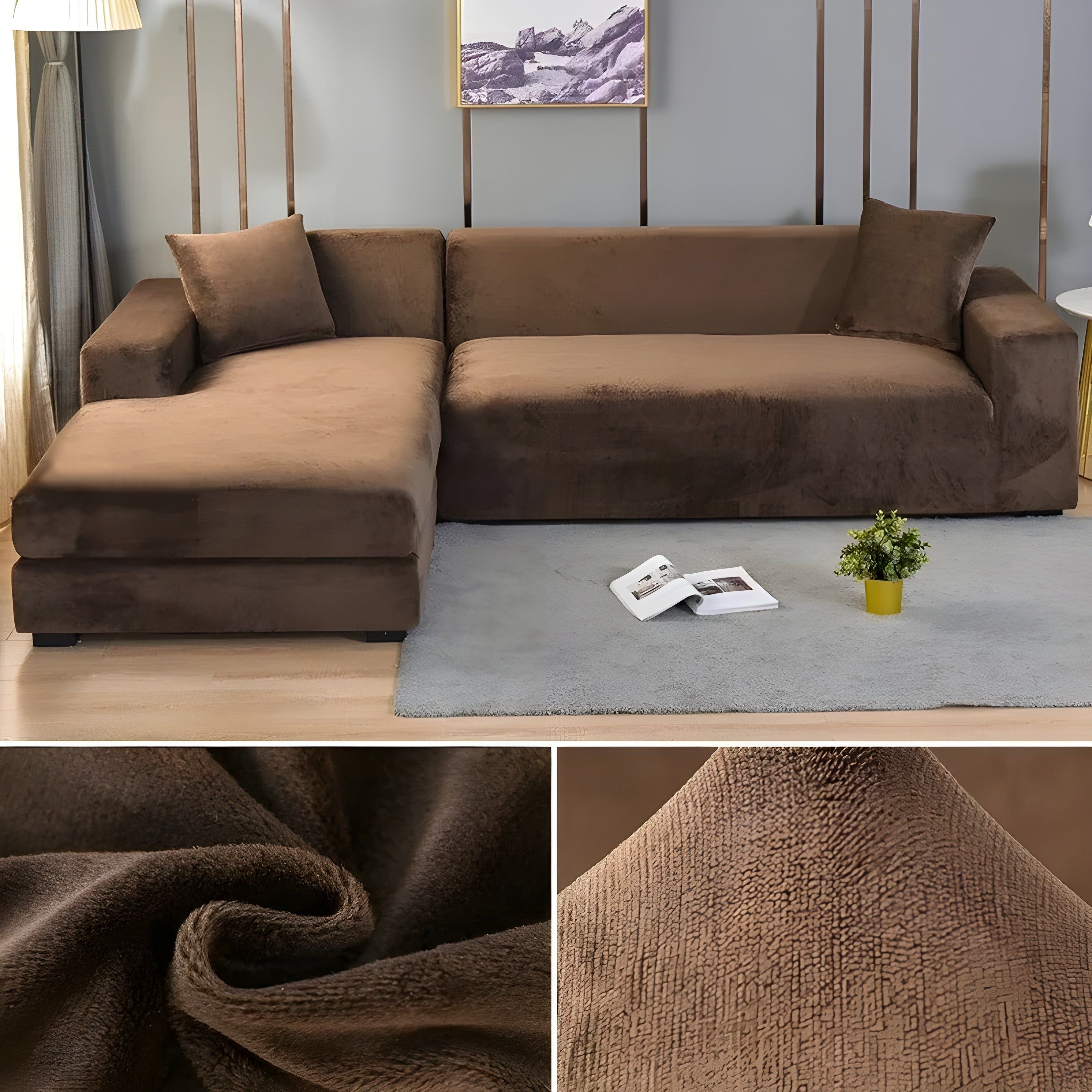 LuxPlush Sofa Cover - Elastischer Bezug aus dickem Samt für L-förmige Ecksofas