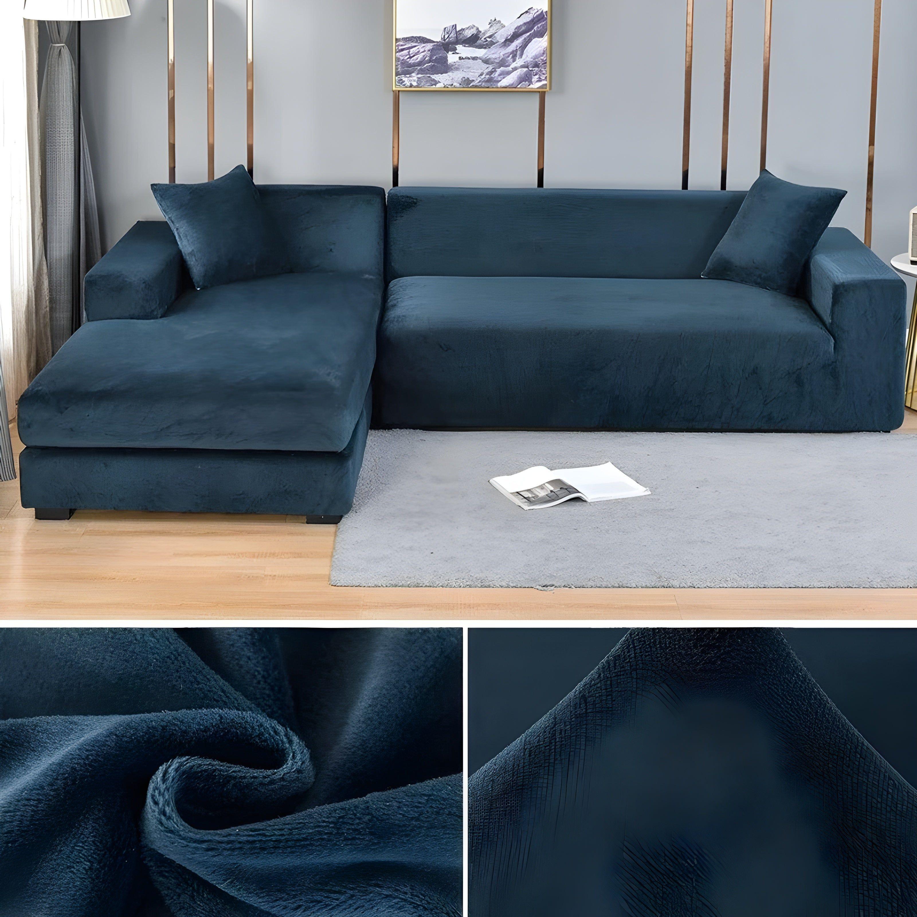 LuxPlush Sofa Cover - Elastischer Bezug aus dickem Samt für L-förmige Ecksofas