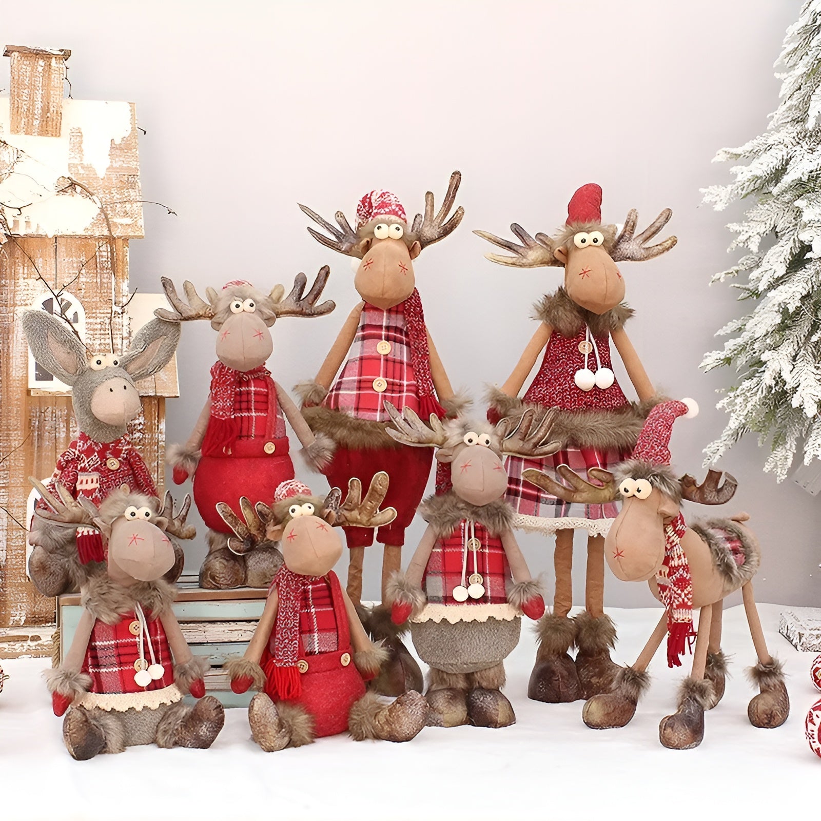 Weihnachtselch Dekofigur – Niedlicher Rentier aus Stoff | Verstellbar zum Stehen oder Sitzen