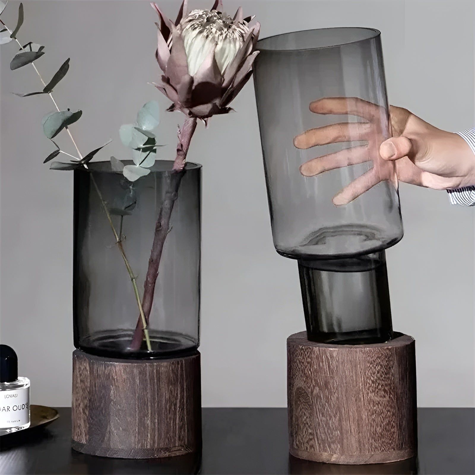 HydroGlass Vase - Europäisches Holz-Transparentglas Vase