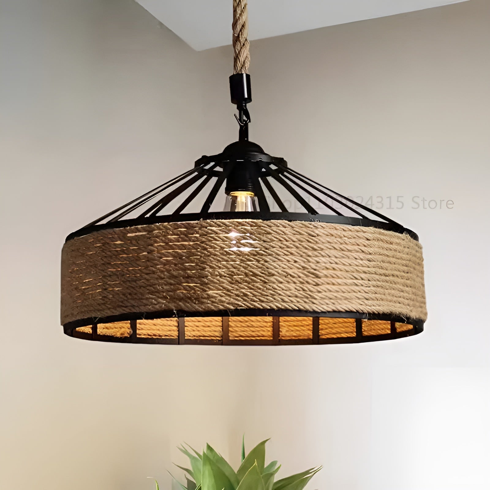 Hängelampe aus Hanfseil – Rustikaler Retro-Charme | Industrielles Eisen für Esszimmer