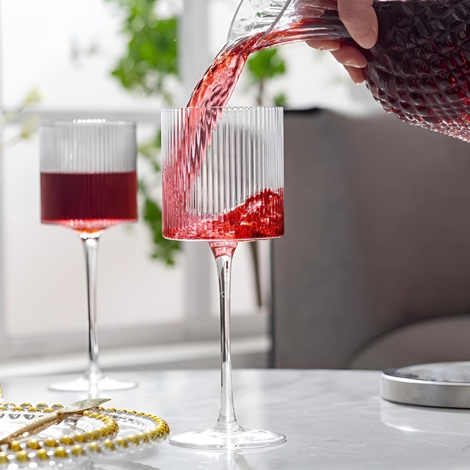 4er-Set Champagnergläser – Elegantes geriffeltes Glas | Stilvoll für Sekt & besondere Anlässe - 4 Stück - Champagnerglas