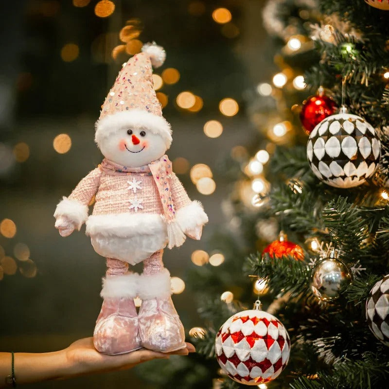 Weihnachtsschneemannfigur in Rosa – Verstellbare Weihnachtsfigur | Stilvolle Winterdekoration für Ihr Zuhause