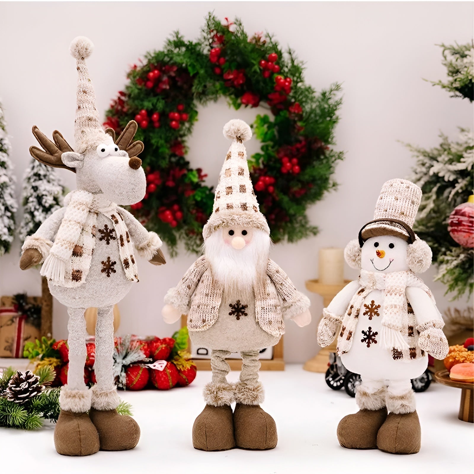 Verstellbare Weihnachtsfiguren – Niedliche Plüschdekoration | Weihnachtsmann, Schneemann & Rentier für Zuhause