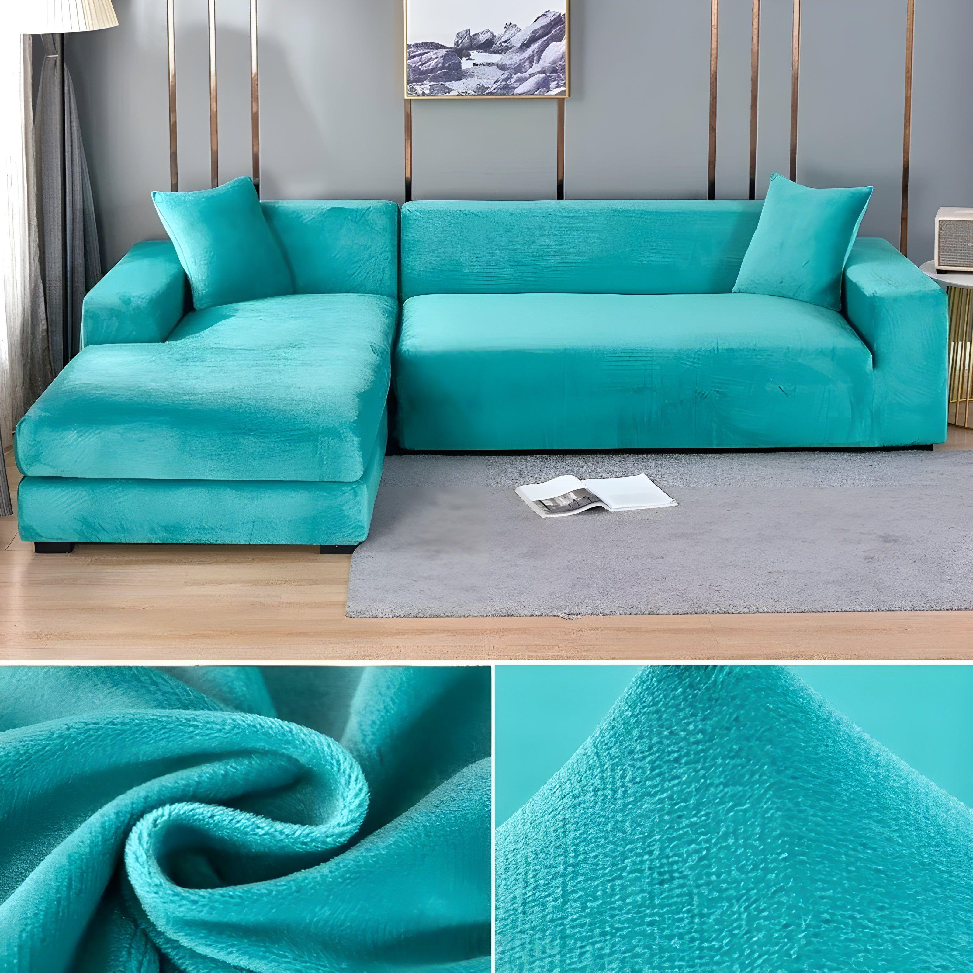 LuxPlush Sofa Cover - Elastischer Bezug aus dickem Samt für L-förmige Ecksofas