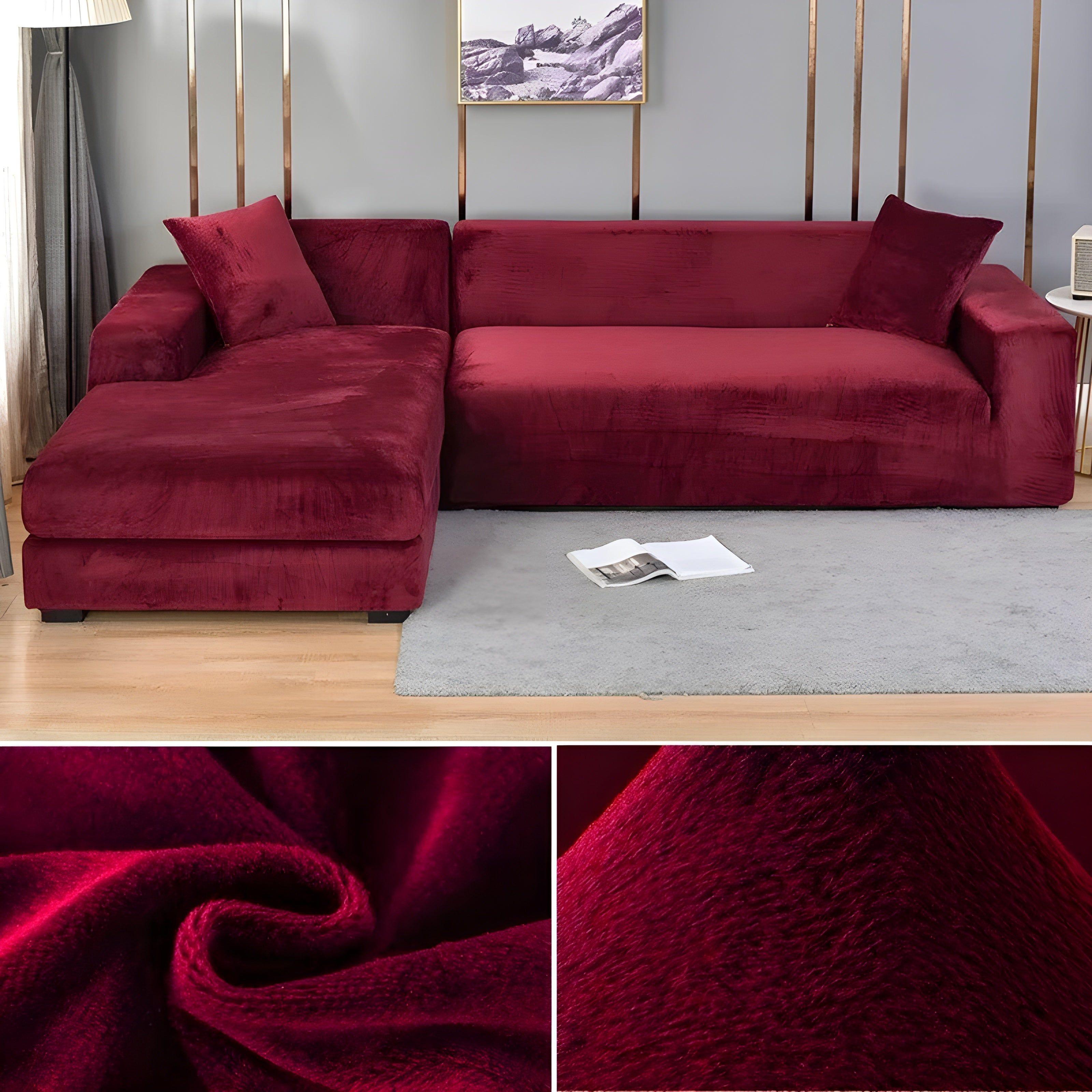 LuxPlush Sofa Cover - Elastischer Bezug aus dickem Samt für L-förmige Ecksofas