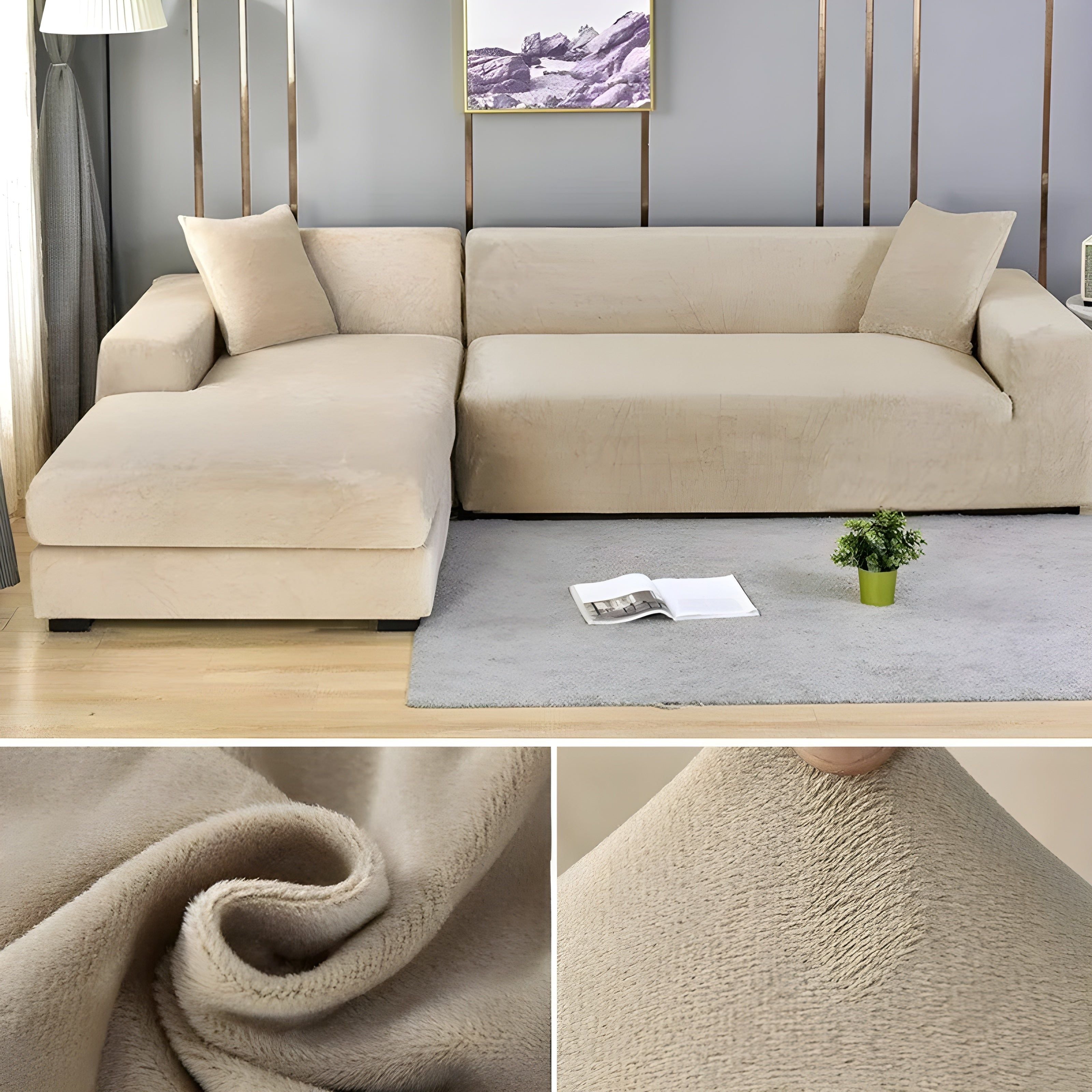 LuxPlush Sofa Cover - Elastischer Bezug aus dickem Samt für L-förmige Ecksofas