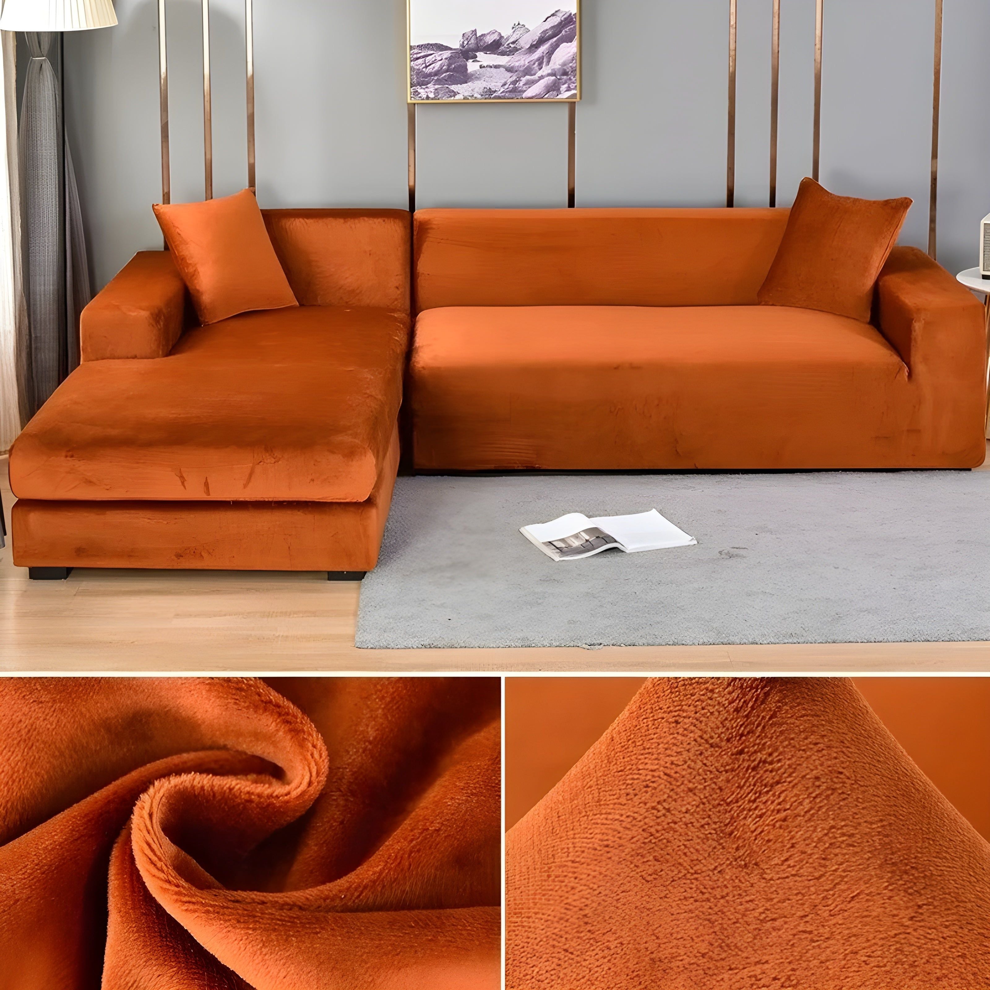 LuxPlush Sofa Cover - Elastischer Bezug aus dickem Samt für L-förmige Ecksofas