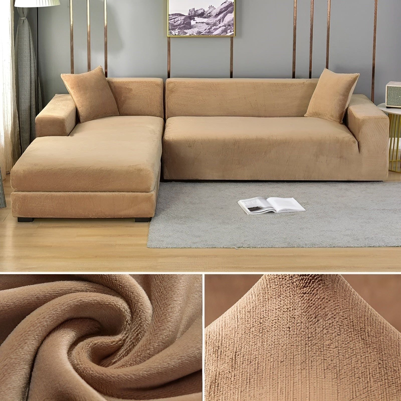 LuxPlush Sofa Cover - Elastischer Bezug aus dickem Samt für L-förmige Ecksofas