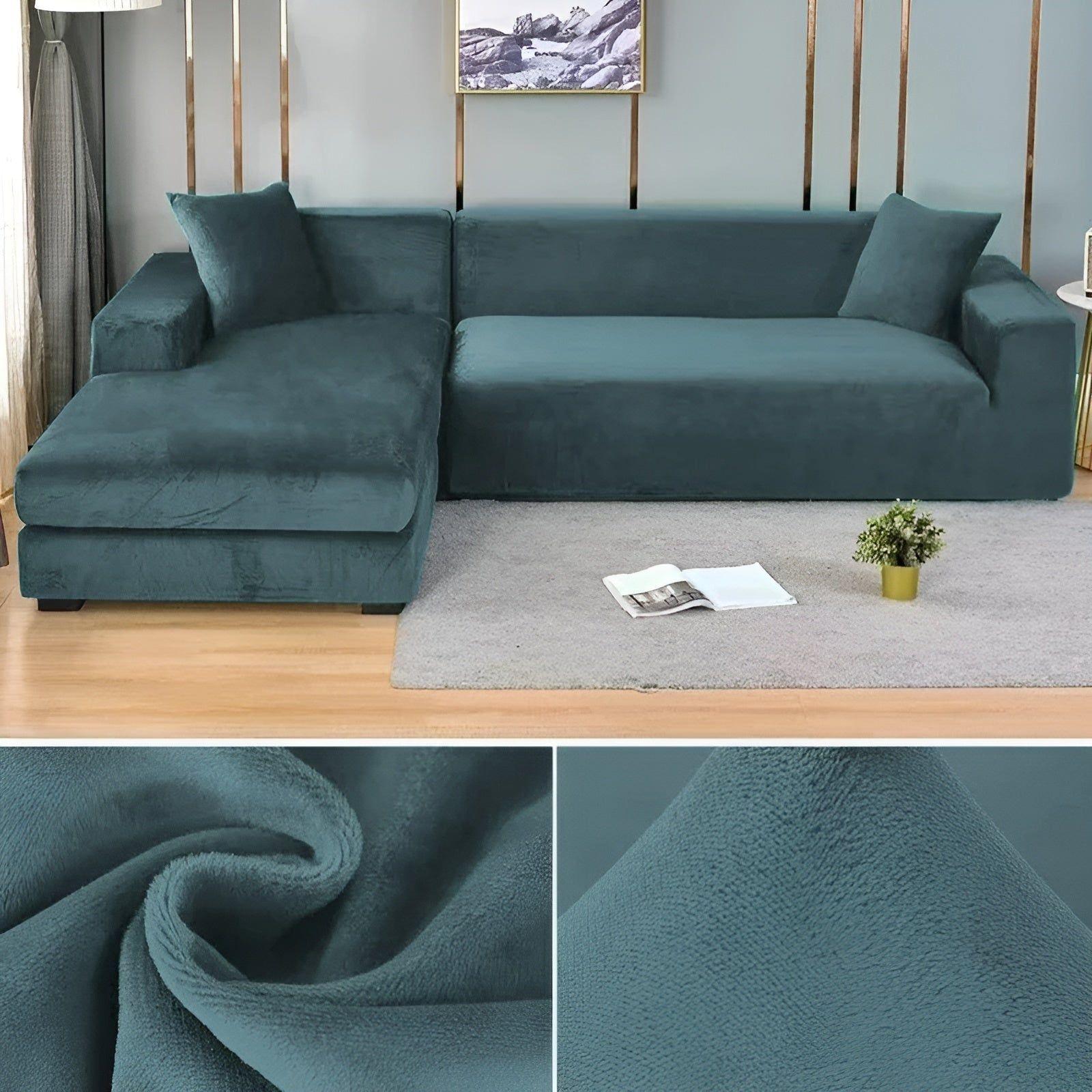 LuxPlush Sofa Cover - Elastischer Bezug aus dickem Samt für L-förmige Ecksofas