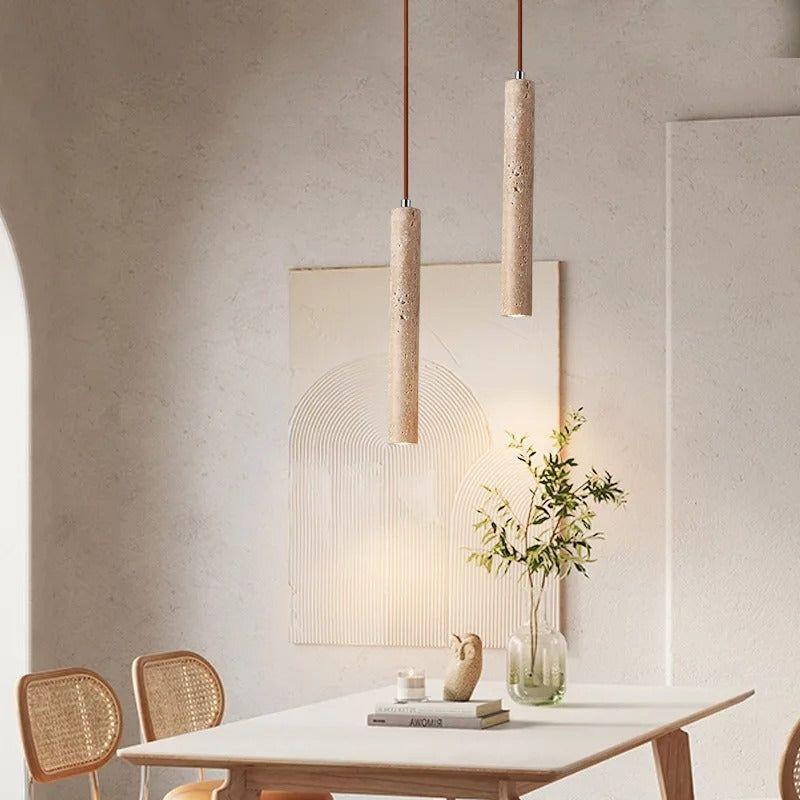 RadiantCalm Lampe - Minimalistische Langlinien Travertin Wabi-Sabi Stil LED Kronleuchter Lichter Elegare