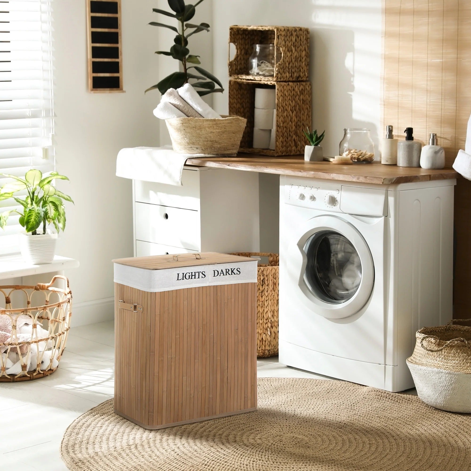 EcoTidy Korb – Bambus Wäschekorb mit 2 Fächern