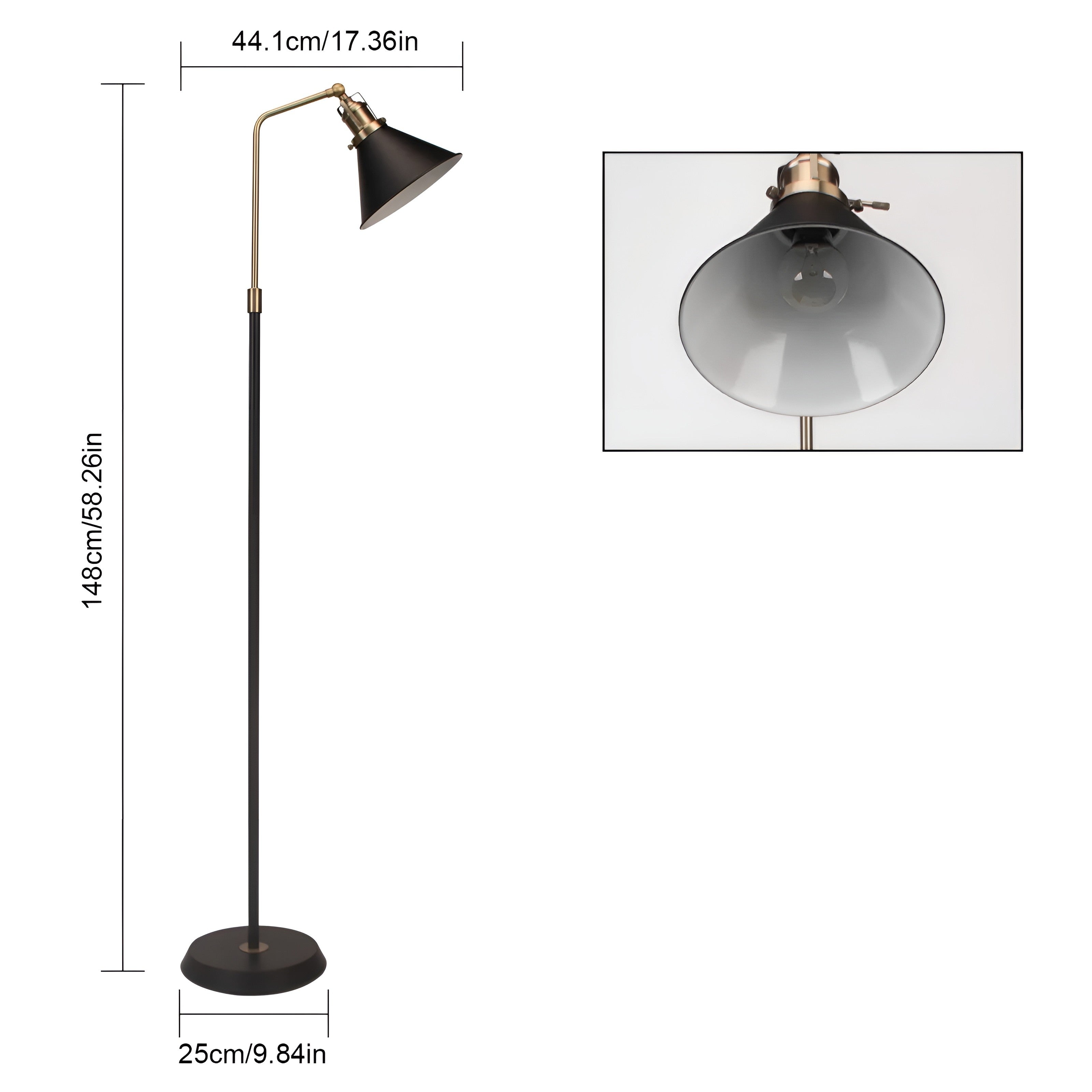 Stehlampe aus Metall – Schwarz mit Goldakzenten | Industriedesign