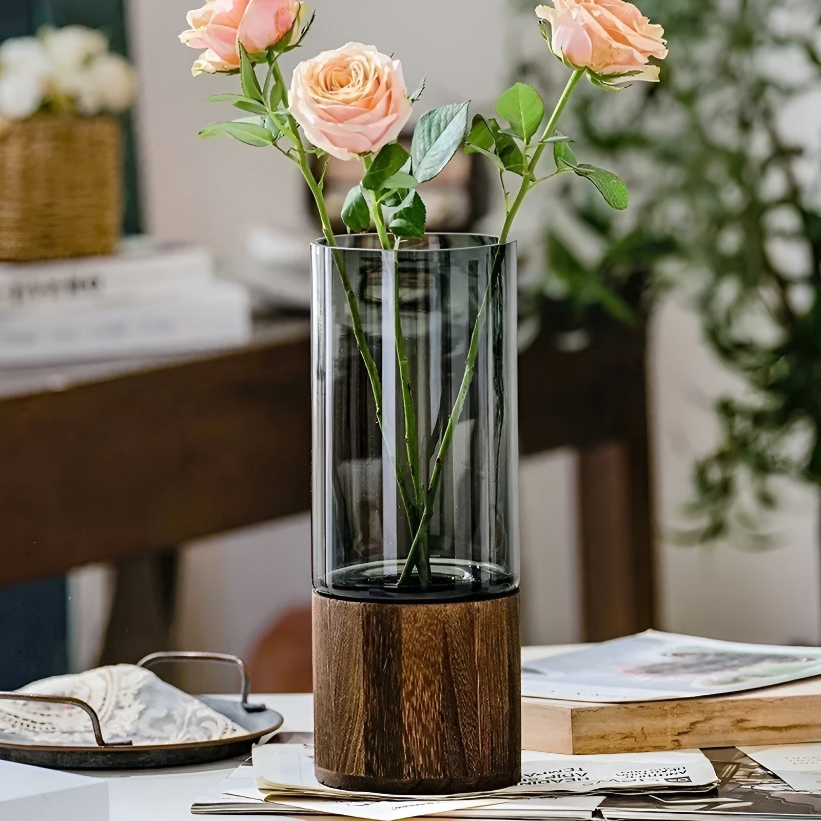 HydroGlass Vase - Europäisches Holz-Transparentglas Vase