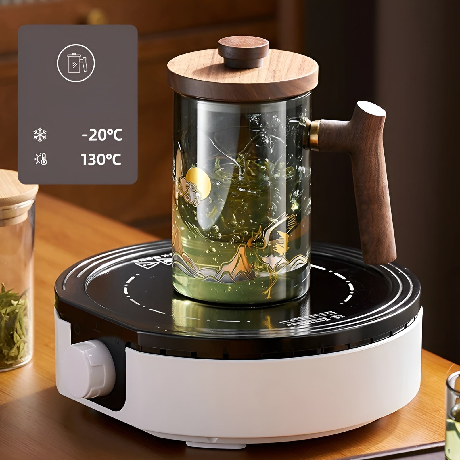 Teetasse aus Glas mit Holzgriff – Hitzebeständig & mit Teesieb | Ideal für Zuhause