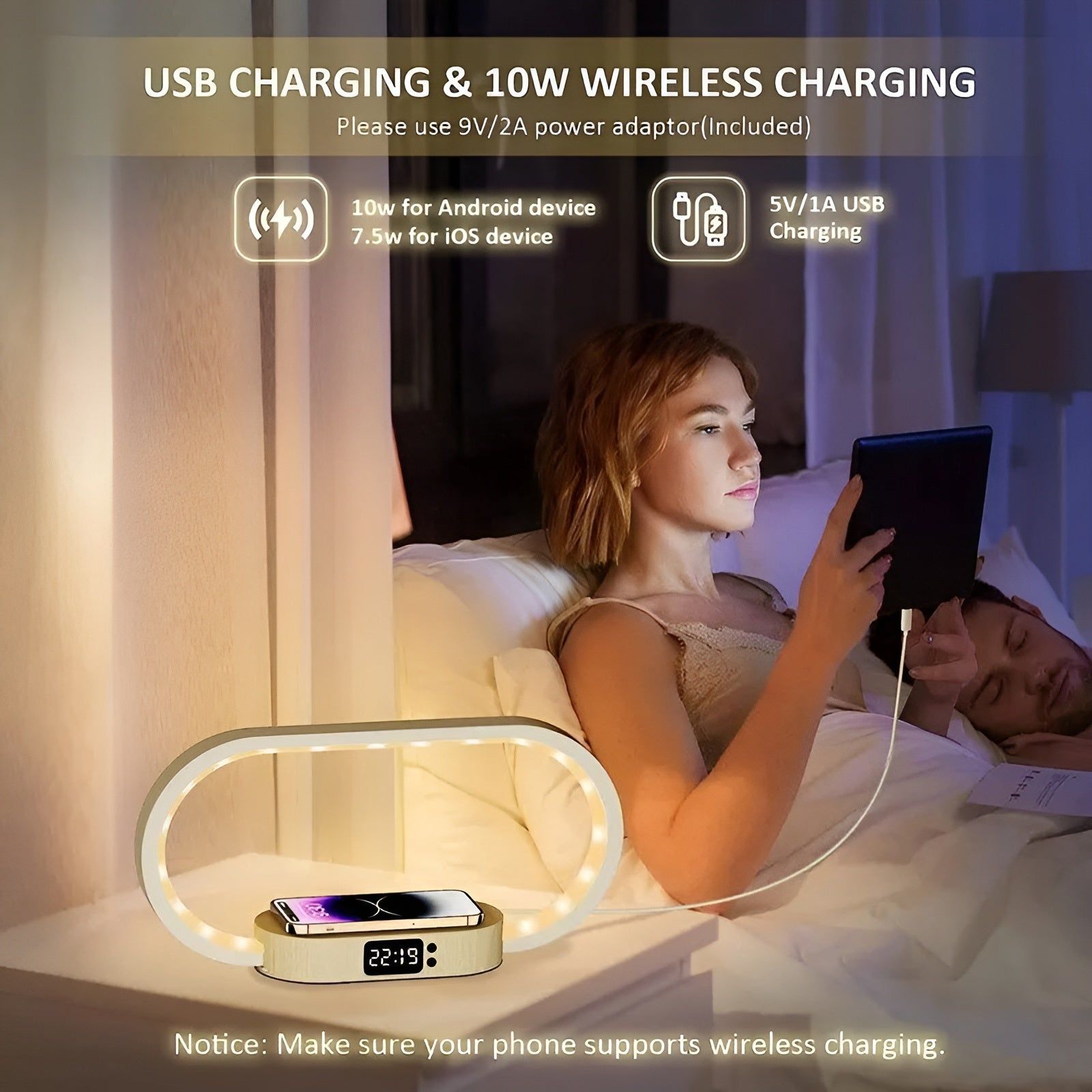 RadiantCharge Lamp - Multifunktionale Wireless Charger Pad Standuhr LED Schreibtischlampe Elegare