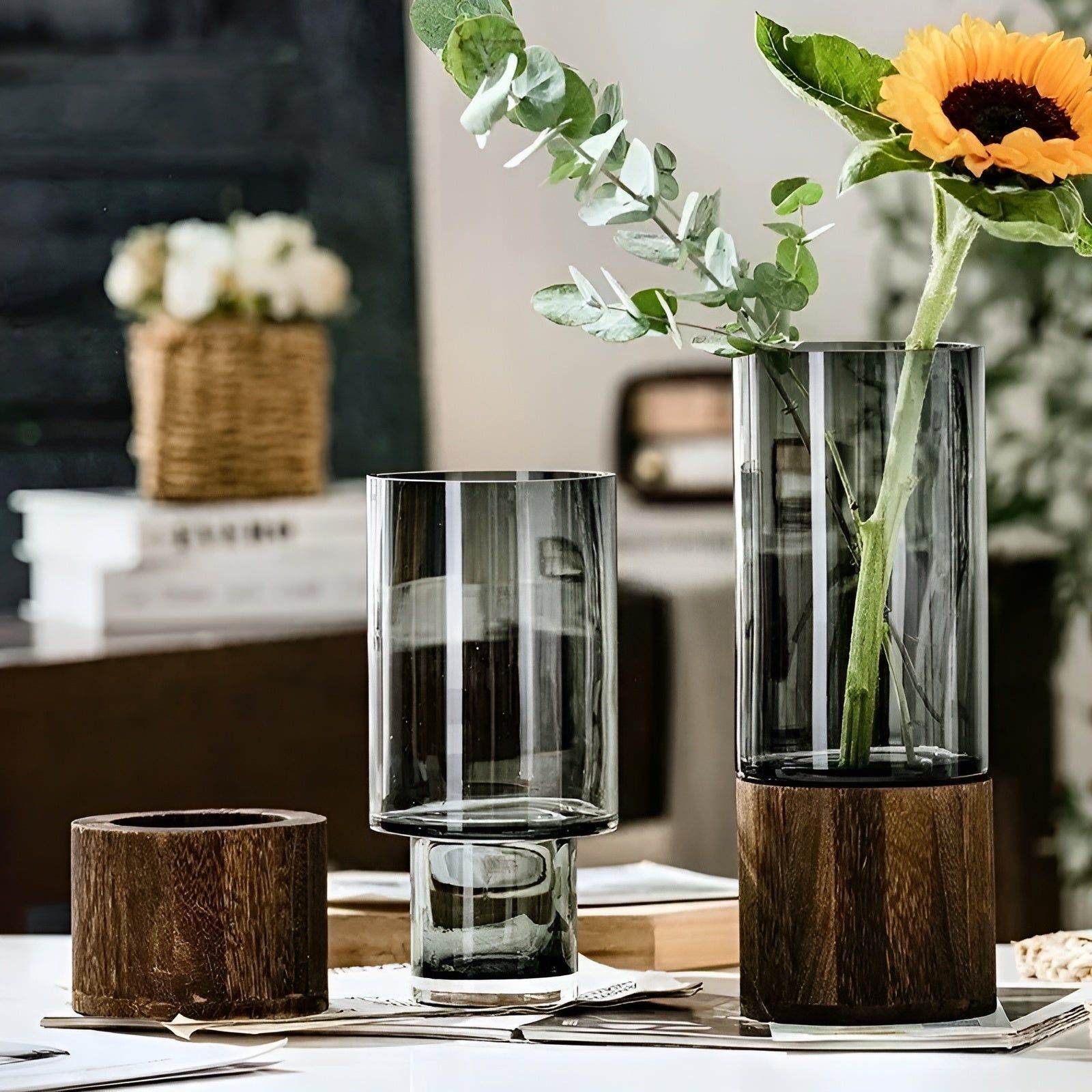 HydroGlass Vase - Europäisches Holz-Transparentglas Vase