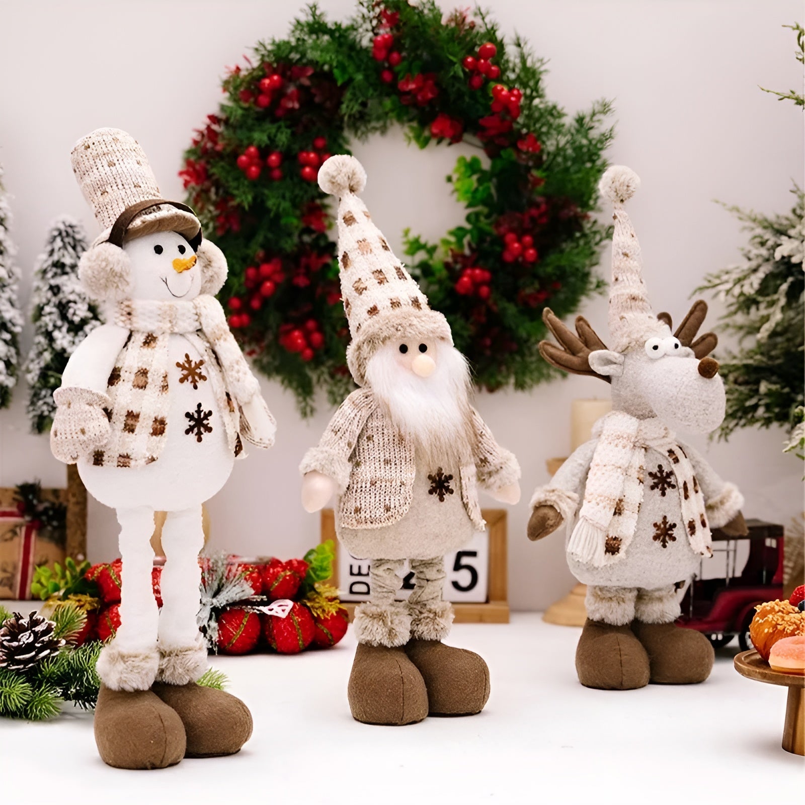 Verstellbare Weihnachtsfiguren – Niedliche Plüschdekoration | Weihnachtsmann, Schneemann & Rentier für Zuhause