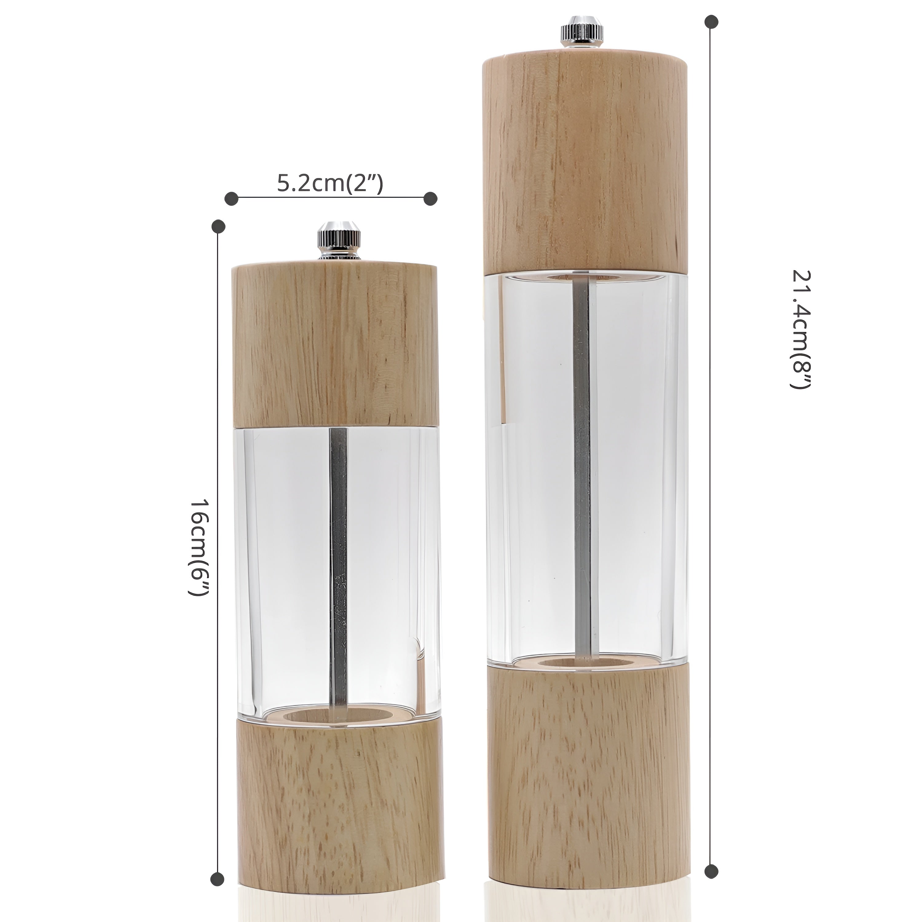 Pfeffer- und Salzmühlen im 2er-Set – Aus Holz mit Sichtfenster und Reinigungsbürste