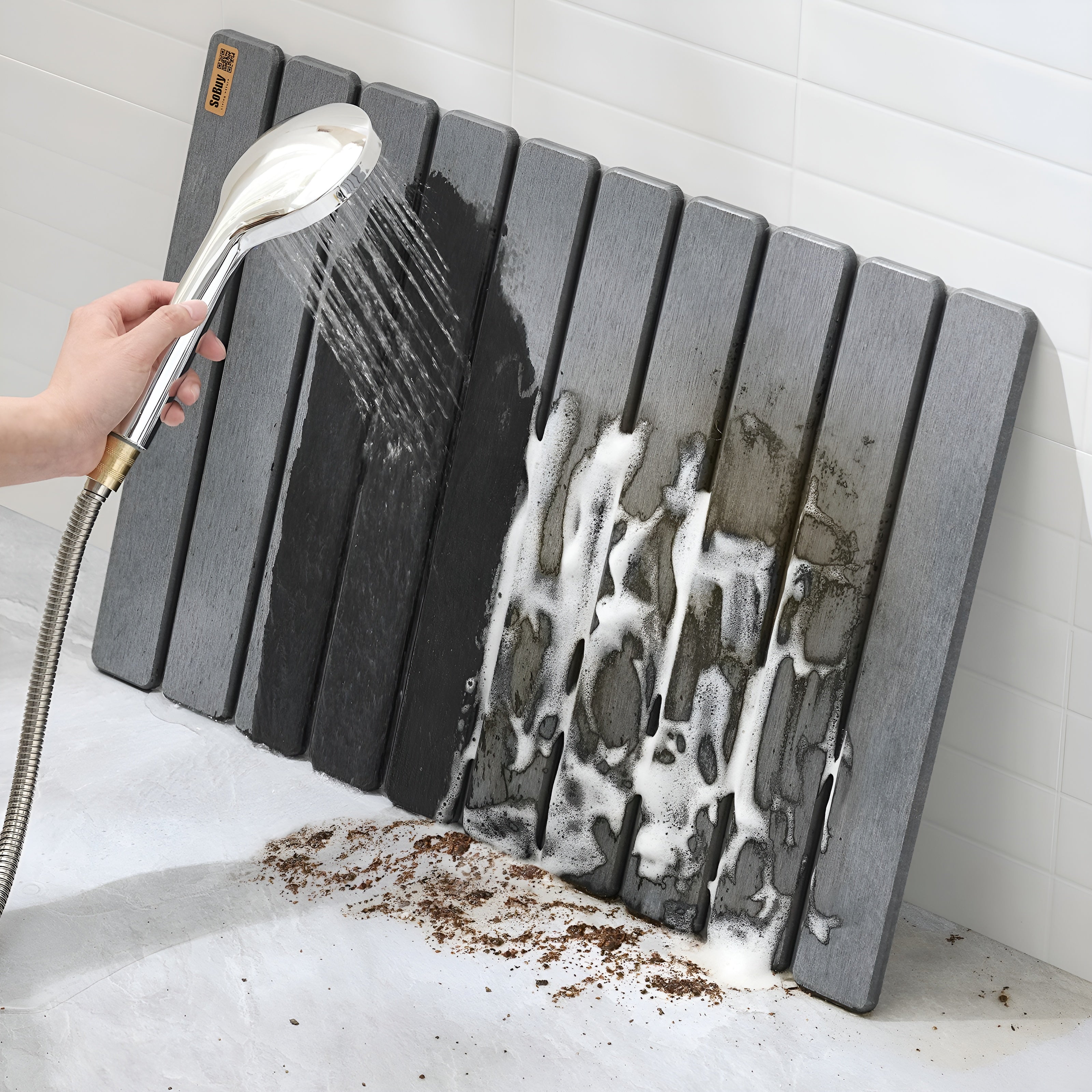 Stein-Badematte aus Kieselgur Duschmatte- Super Saugfähig, Rutschfest und Geeignet für Badezimmer und Küche
