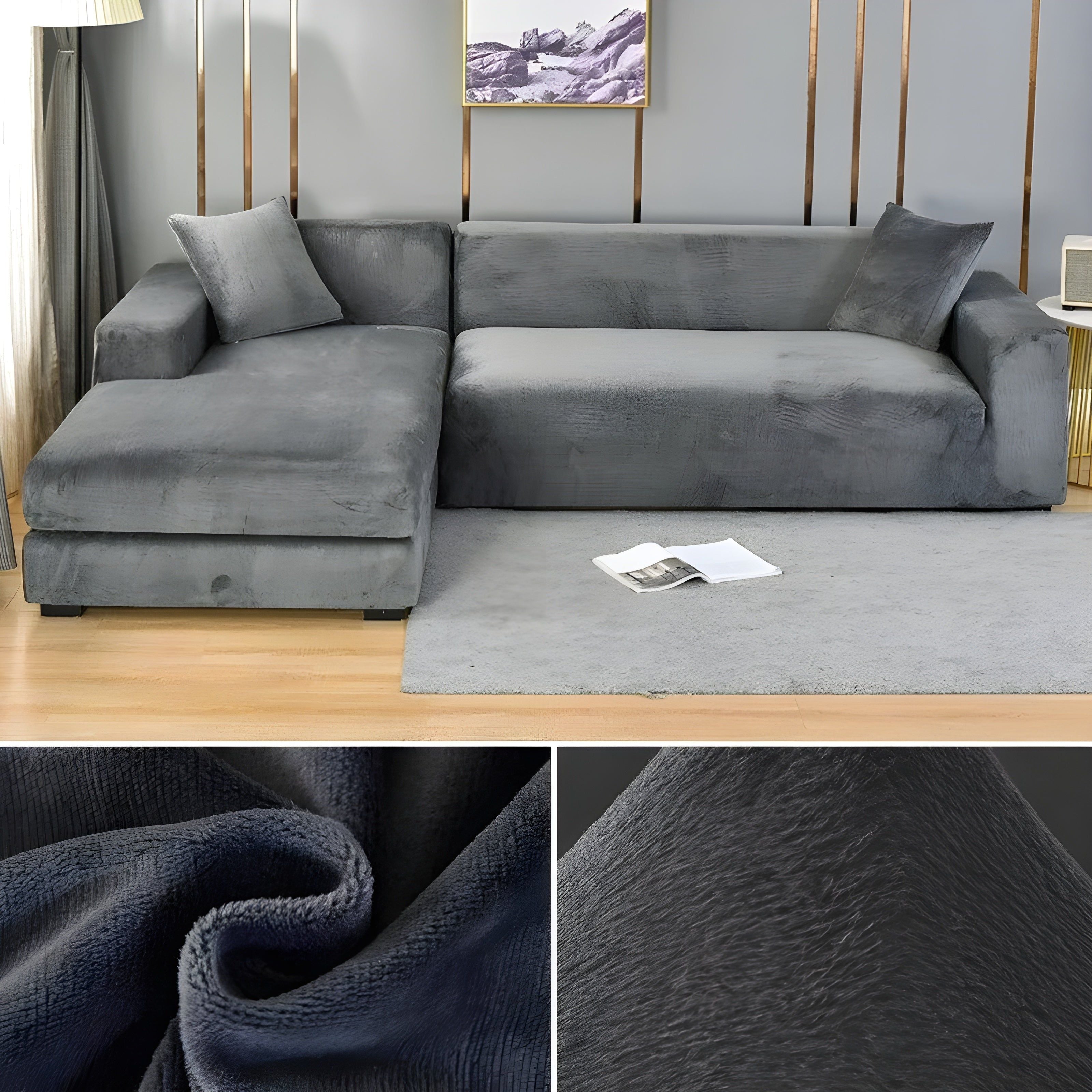 LuxPlush Sofa Cover - Elastischer Bezug aus dickem Samt für L-förmige Ecksofas