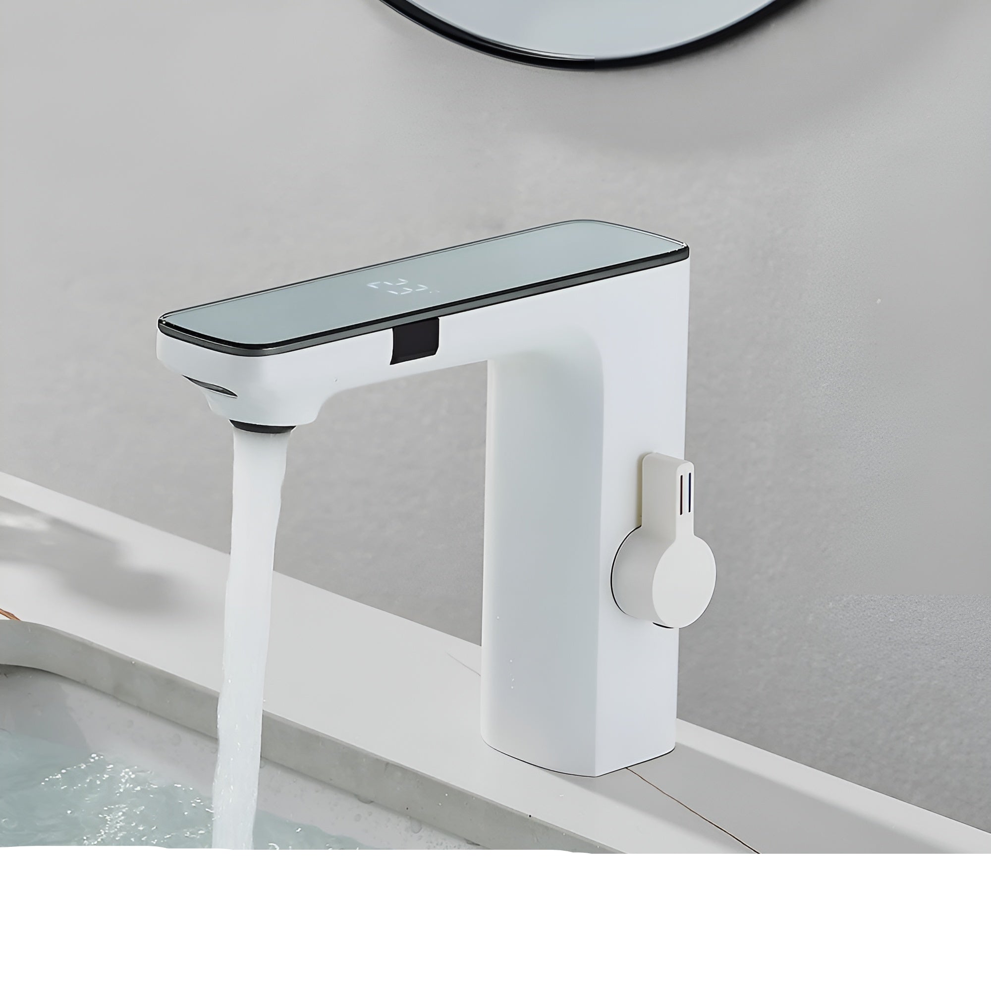 Sensor-Waschbeckenarmatur – Berührungslos & Hygienisch | Mit Digitalanzeige - Weißer Waschtischarmatur - Wohnzubehör