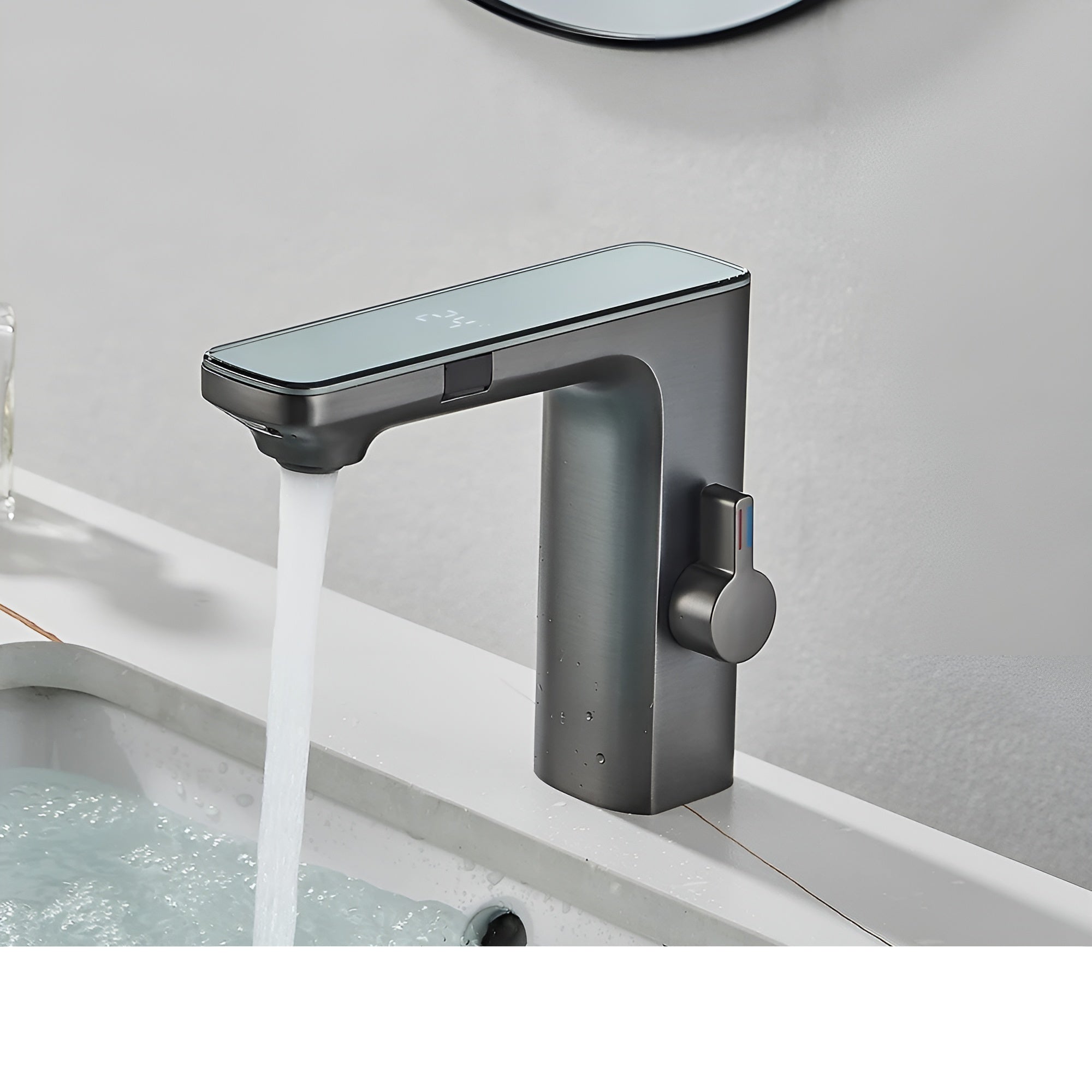 Sensor-Waschbeckenarmatur – Berührungslos & Hygienisch | Mit Digitalanzeige - Grauer Waschtischarmatur - Wohnzubehör