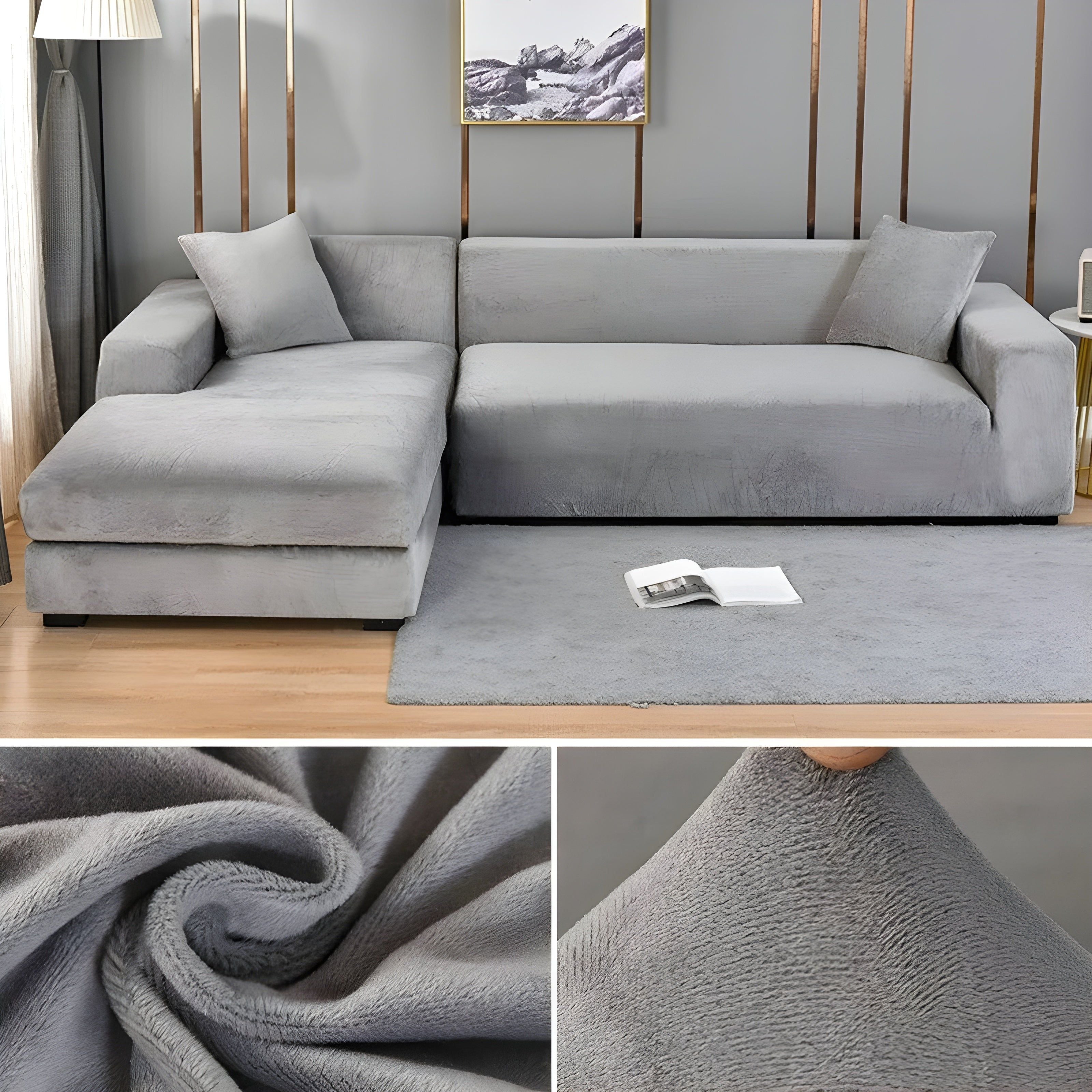 LuxPlush Sofa Cover - Elastischer Bezug aus dickem Samt für L-förmige Ecksofas