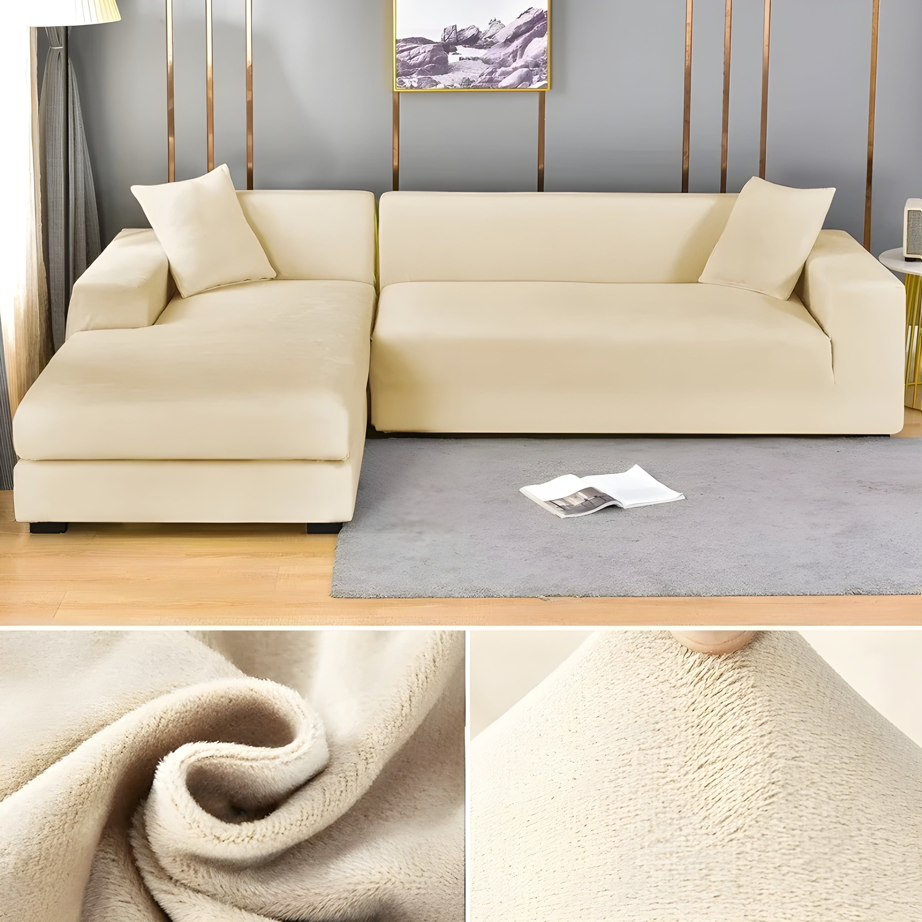 LuxPlush Sofa Cover - Elastischer Bezug aus dickem Samt für L-förmige Ecksofas