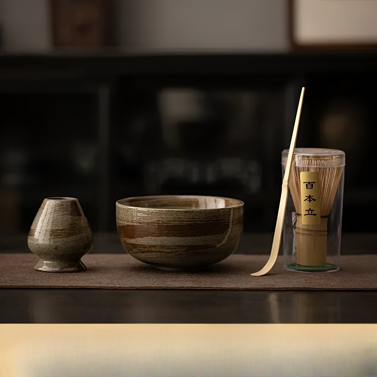 Matcha Tee-Set – 4-teilig mit Bambusbesen | Für traditionelle Teezeremonie - A - Matcha-Set