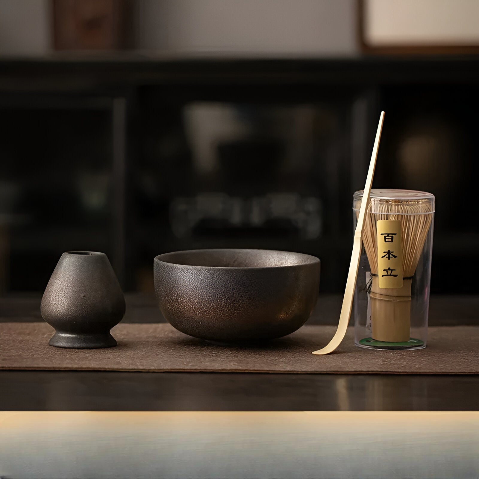 Matcha Tee-Set – 4-teilig mit Bambusbesen | Für traditionelle Teezeremonie - C - Matcha-Set